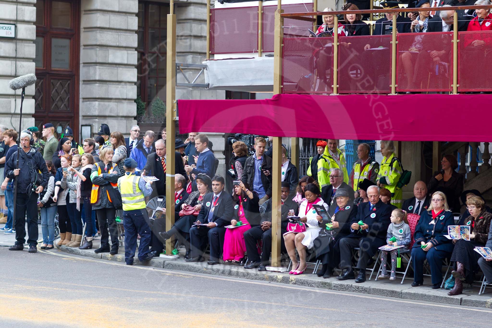 The Lord Mayor's Show 2011: Guests and television crews next to/on/below the balcony in front of Mansion House..
Opposite Mansion House, City of London,
London,
-,
United Kingdom,
on 12 November 2011 at 10:39, image #9