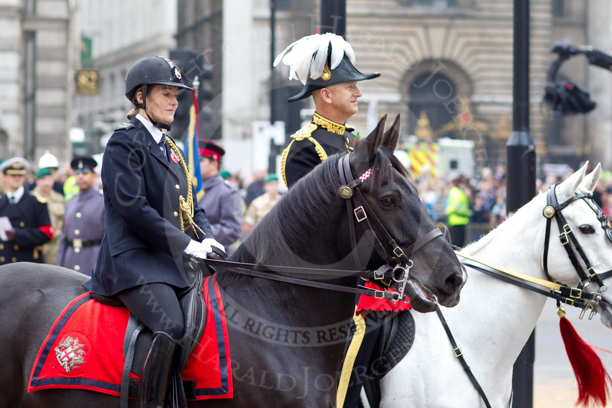 The Lord Mayor's Show 2011: City of London Police. With the white feathered hat the Commissioner of the City of London Police, Adrian Leppard..
Opposite Mansion House, City of London,
London,
-,
United Kingdom,
on 12 November 2011 at 10:49, image #18