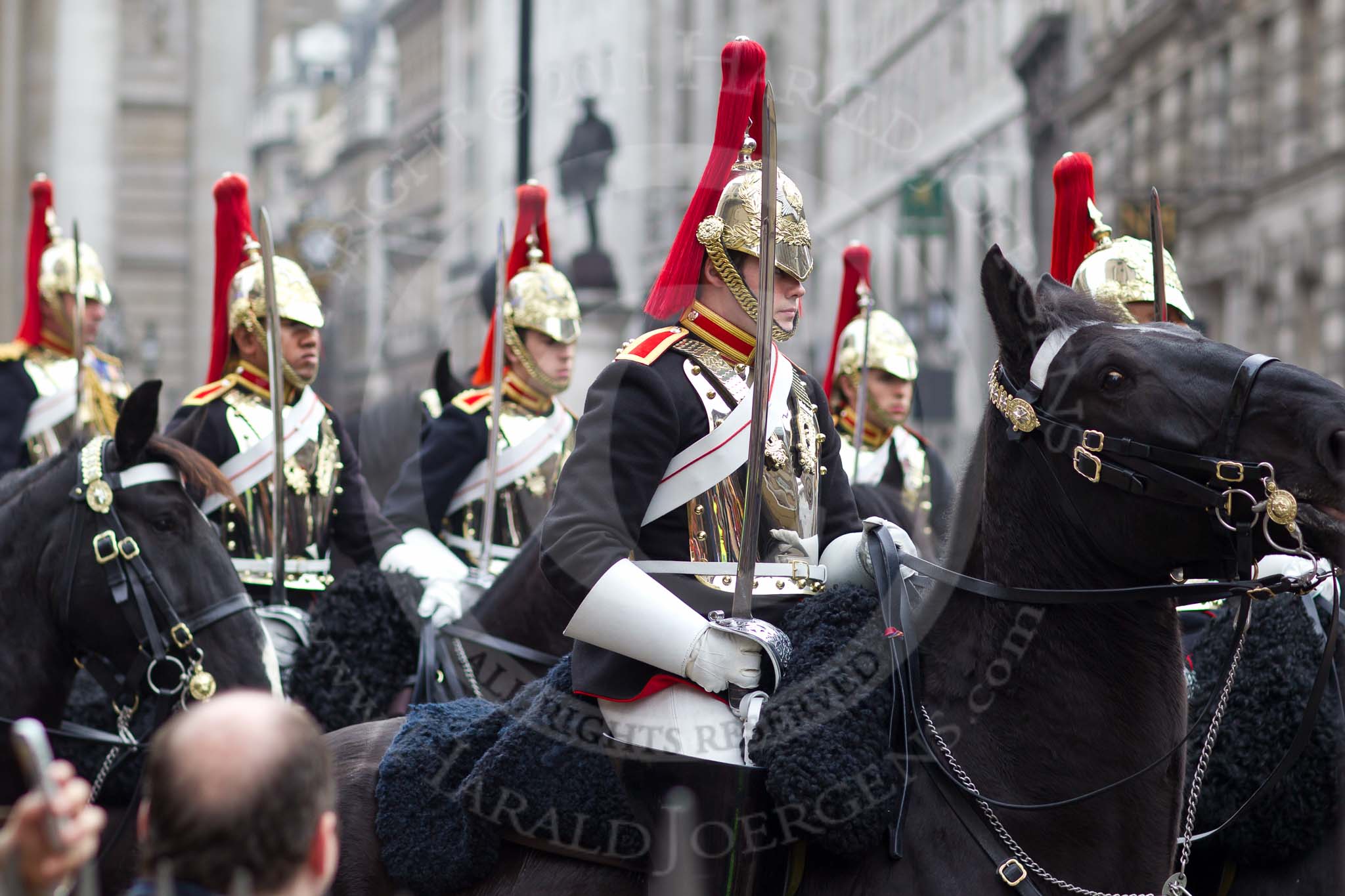 The Lord Mayor's Show 2011: Troopers from The Blues and Royals, Mounted Squadron, Household Regiment, the escort to the new Lord mayor..
Opposite Mansion House, City of London,
London,
-,
United Kingdom,
on 12 November 2011 at 10:52, image #46