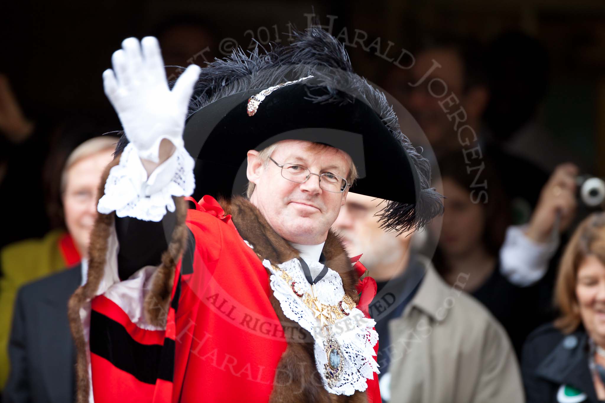 The Lord Mayor's Show 2011: The 684th Lord Mayor, Alderman David Wootton, on arrival at Mansion House..
Opposite Mansion House, City of London,
London,
-,
United Kingdom,
on 12 November 2011 at 11:02, image #68