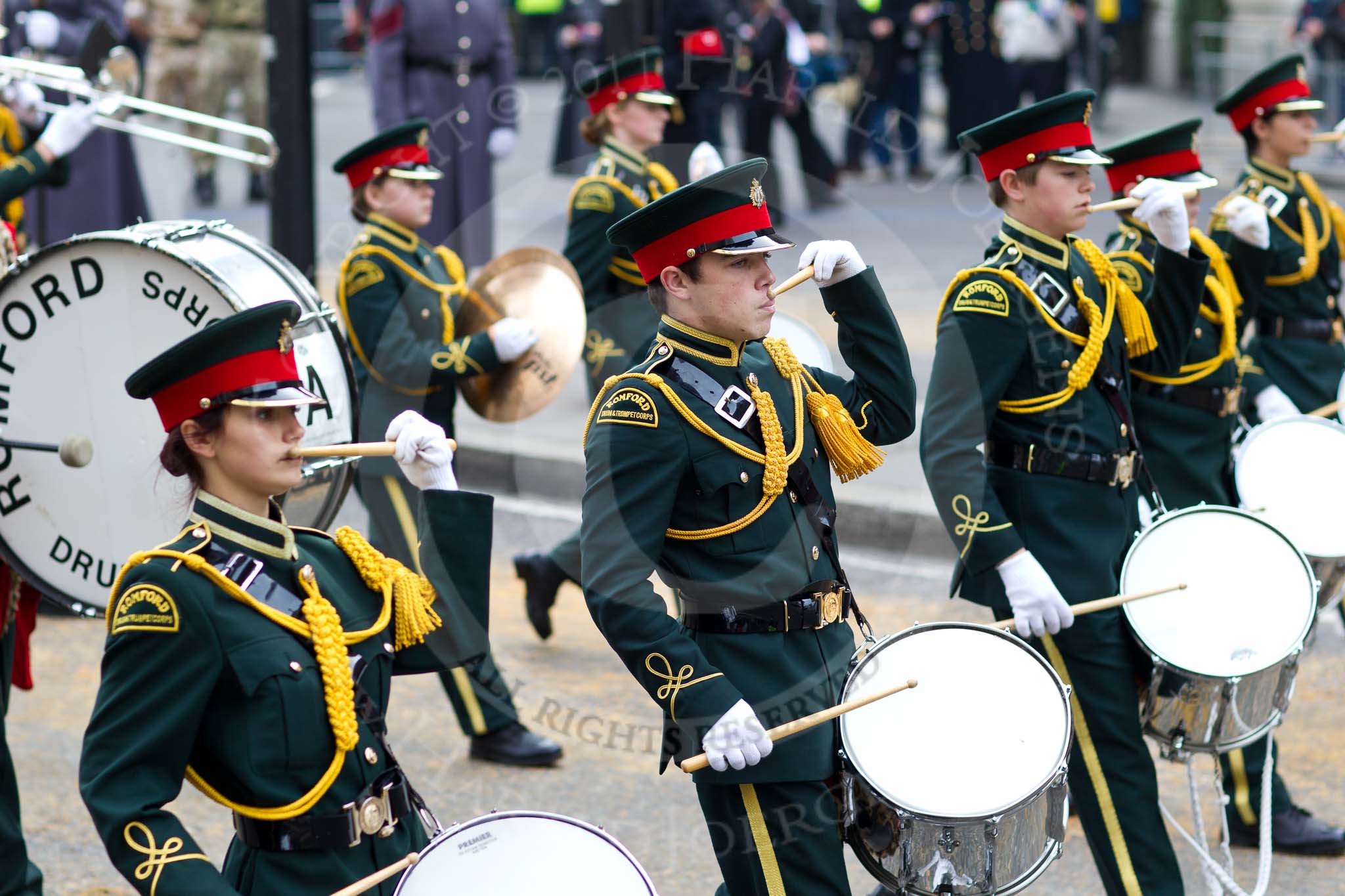The Lord Mayor's Show 2011: Romford Drum & Trumpet Corps (http://www.rdtc.org/), one of the oldest youth-marching bands in the country..
Opposite Mansion House, City of London,
London,
-,
United Kingdom,
on 12 November 2011 at 11:08, image #120