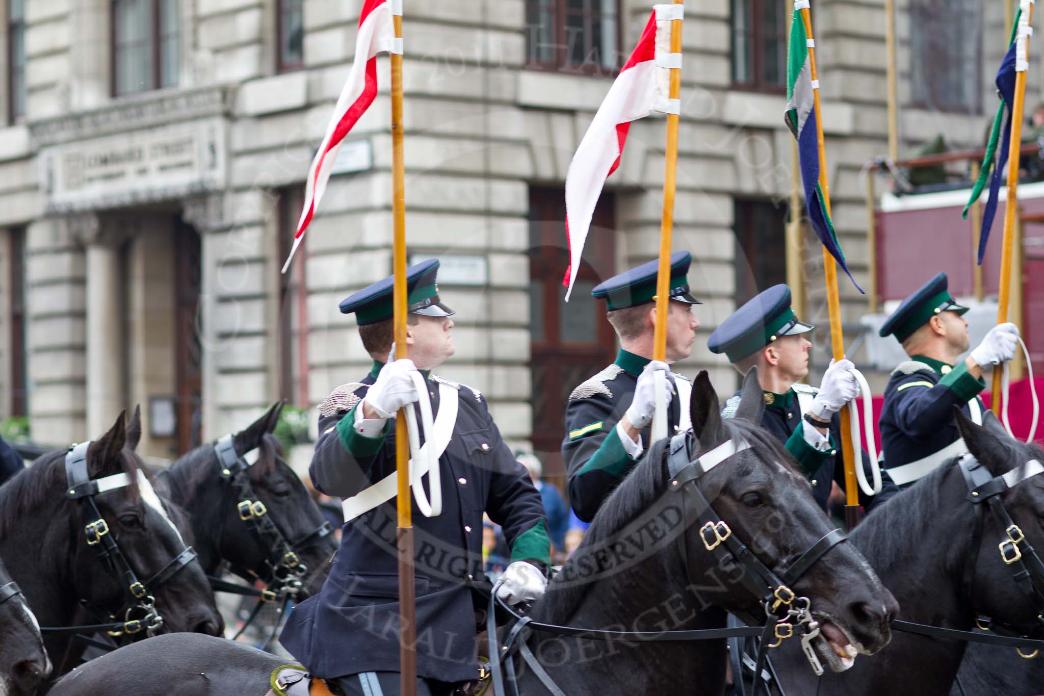 The Lord Mayor's Show 2011: 71st (City of London) Yeomanry Signal Regiment Riding Detachment - 68 Signal Squadron (Volunteers) (http://www.iccy.org.uk/)..
Opposite Mansion House, City of London,
London,
-,
United Kingdom,
on 12 November 2011 at 11:39, image #393