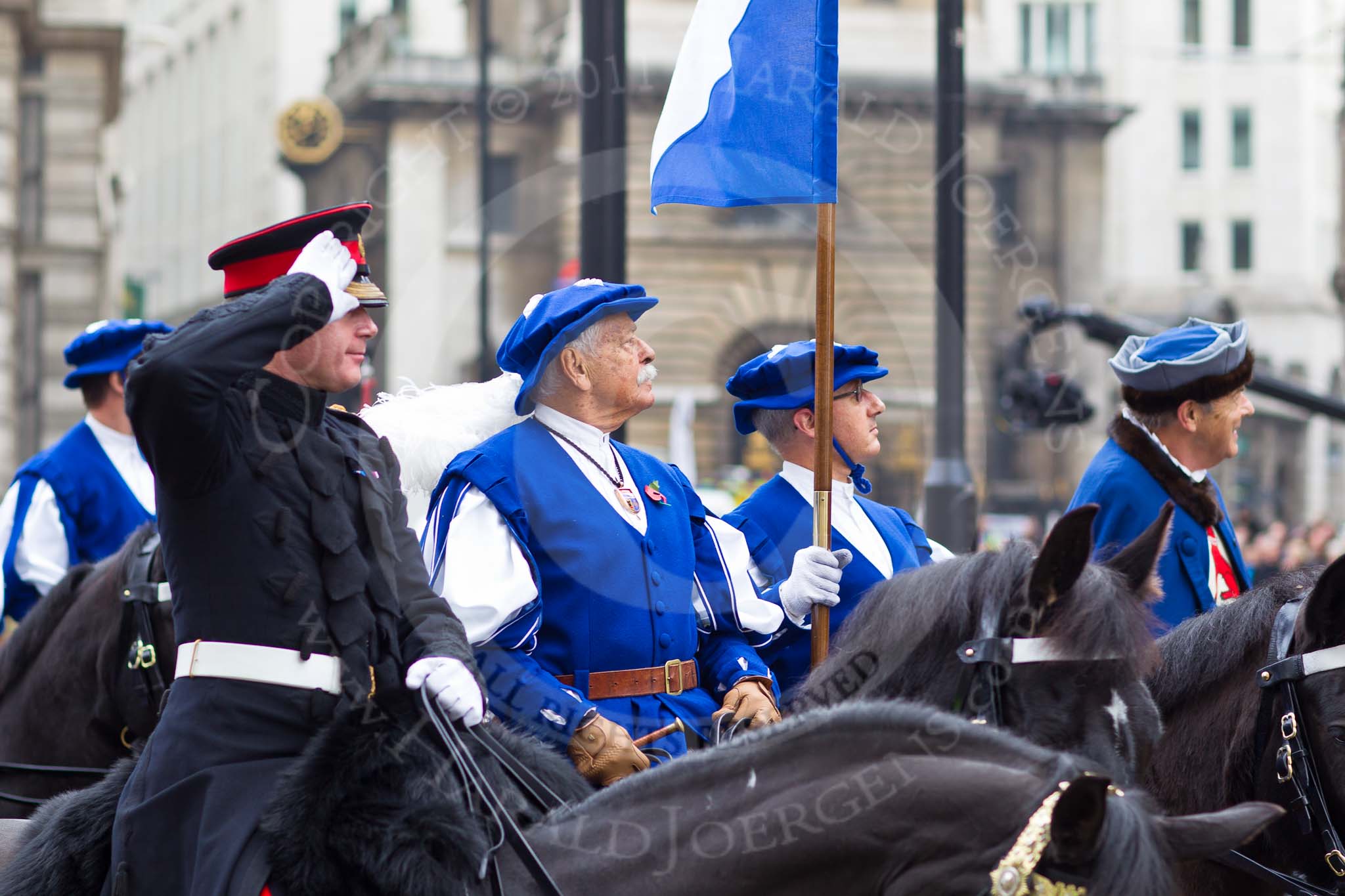 The Lord Mayor's Show 2011: The Guilds of Zurich. The riders of the Guilds have been prepared for the event, in a three day training, by the Household Cavalry. On the left the Riding Master, Captain Marc Avison..
Opposite Mansion House, City of London,
London,
-,
United Kingdom,
on 12 November 2011 at 11:39, image #395