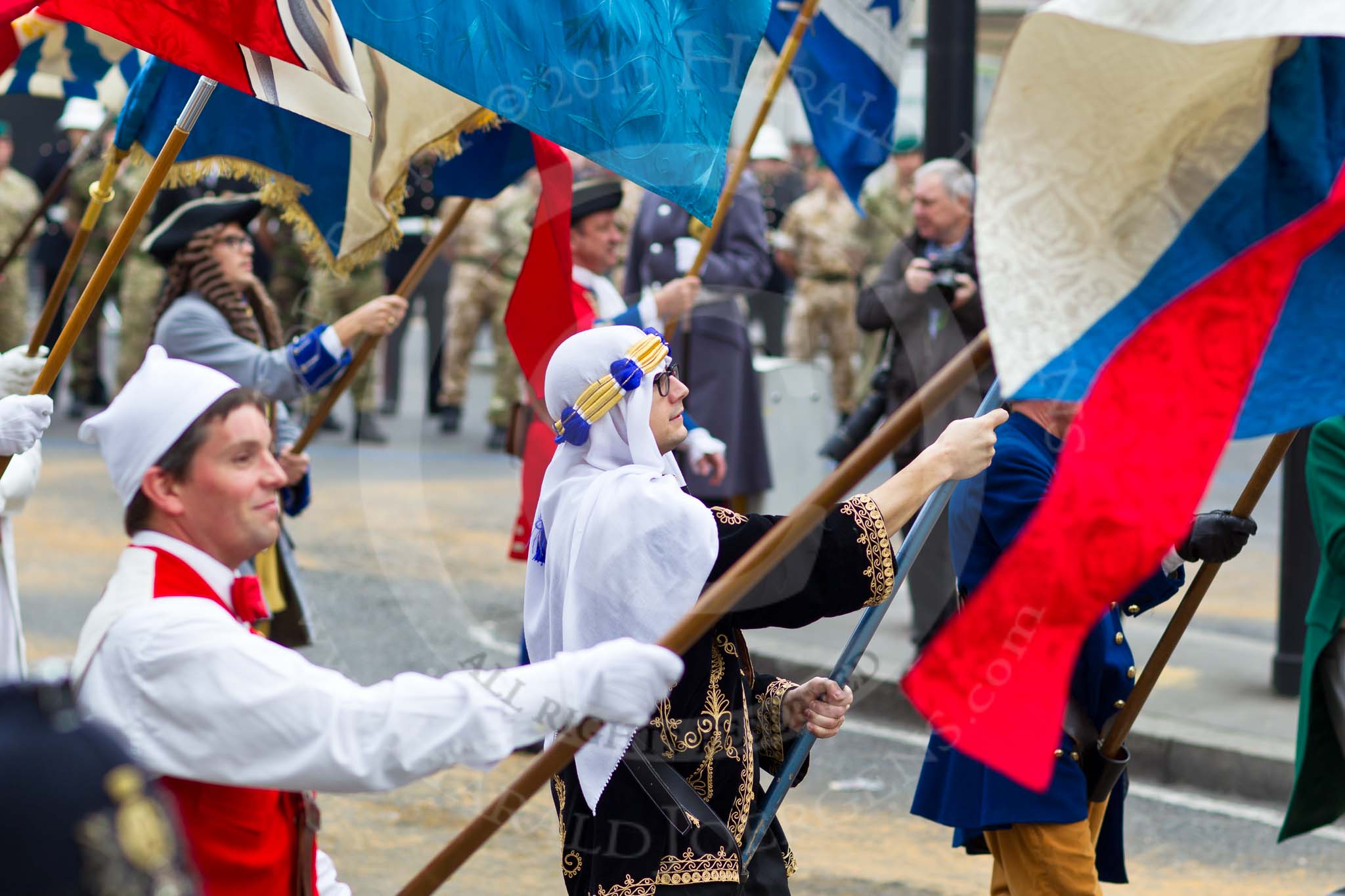 The Lord Mayor's Show 2011: The Guilds of Zurich. This Guild, the 'Zunft zum Kaembel', stands for the trade relations between Zurich and the Arab nations..
Opposite Mansion House, City of London,
London,
-,
United Kingdom,
on 12 November 2011 at 11:41, image #422
