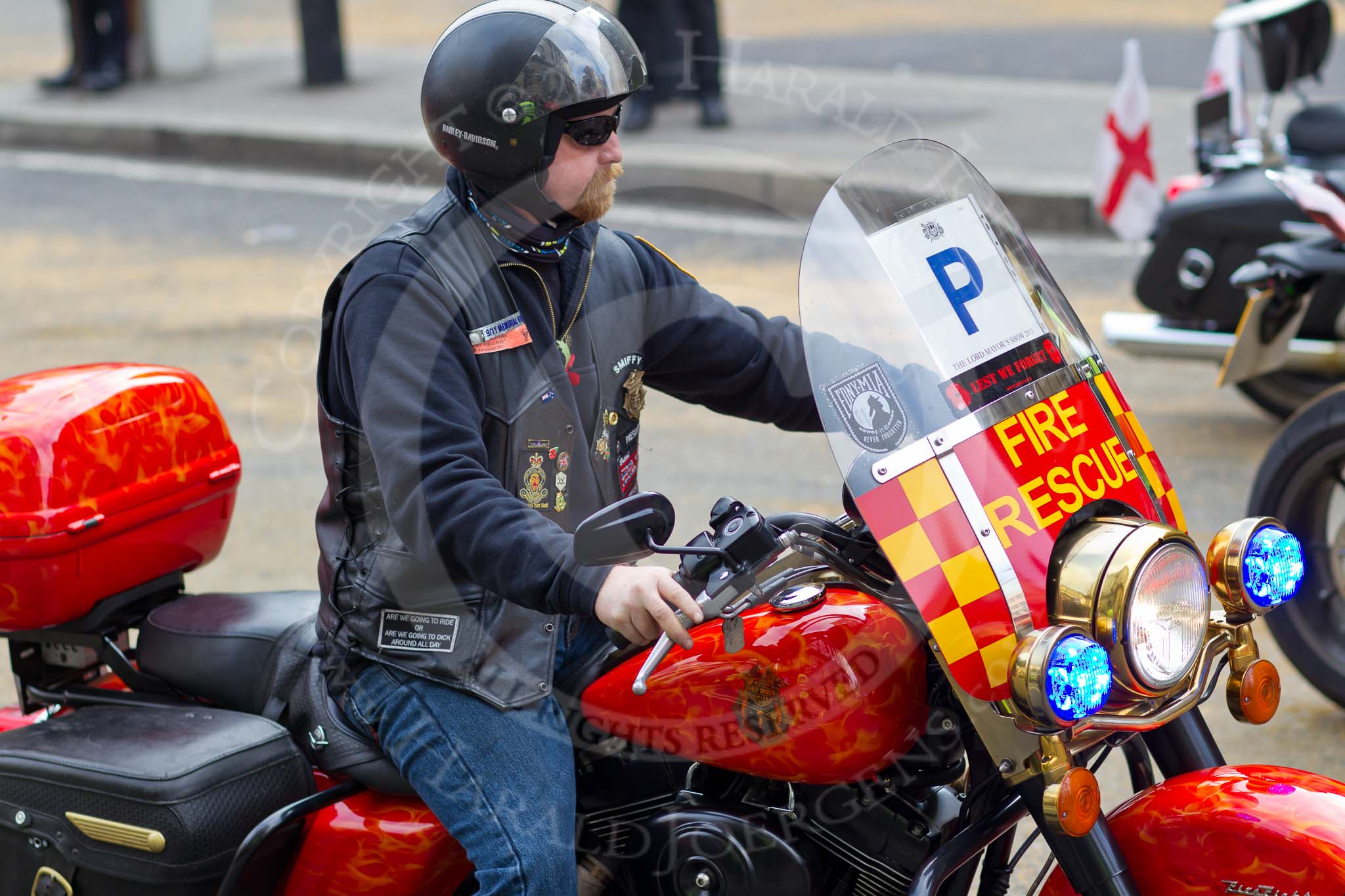The Lord Mayor's Show 2011: Modern Livery Companies, here a Hertfordshire 'Firebike'..
Opposite Mansion House, City of London,
London,
-,
United Kingdom,
on 12 November 2011 at 11:43, image #454