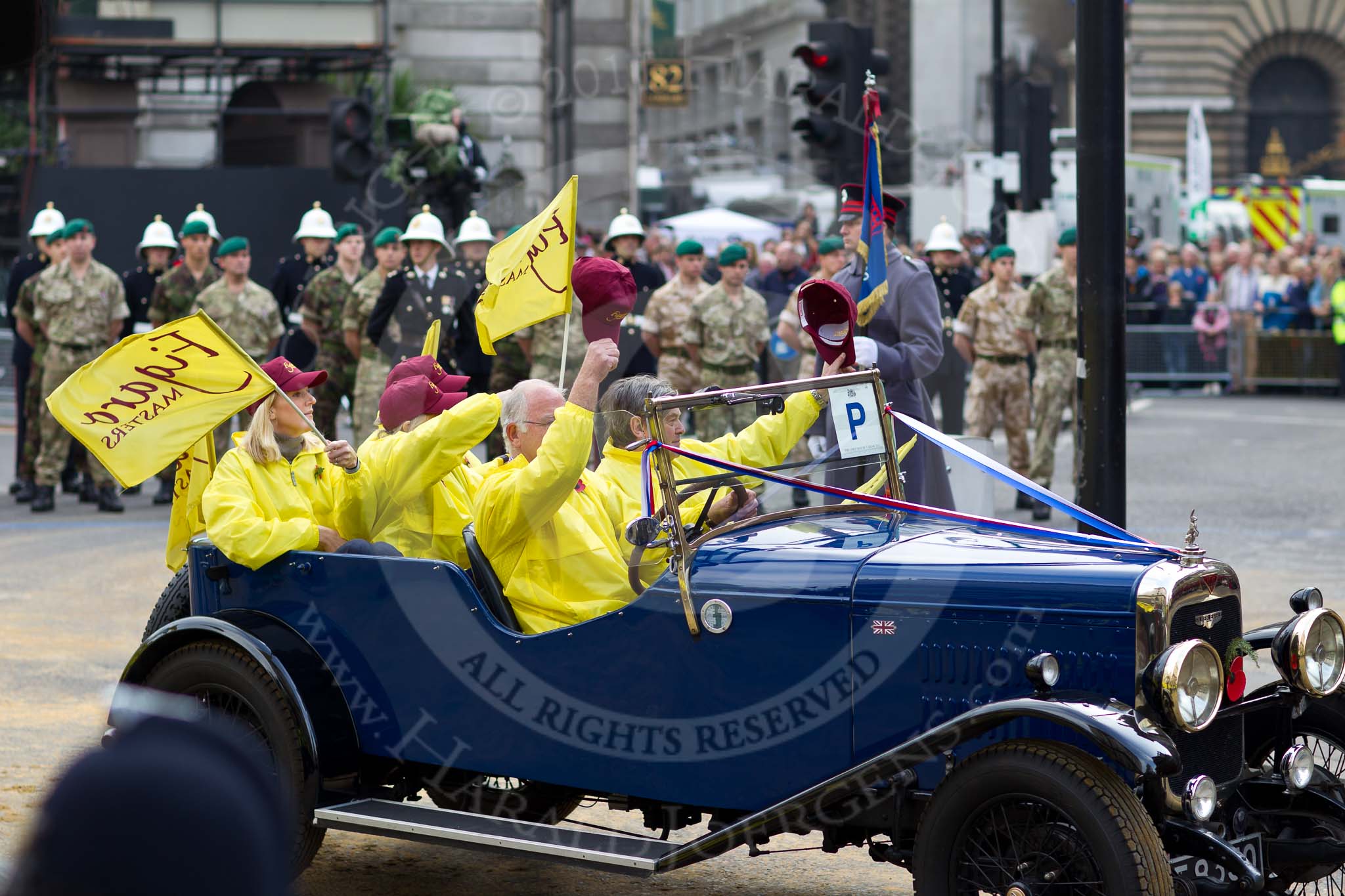 The Lord Mayor's Show 2011: The Figaro Masters, here with a vintage Alvis Silver Eagle car..
Opposite Mansion House, City of London,
London,
-,
United Kingdom,
on 12 November 2011 at 11:47, image #490