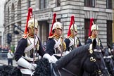 The Lord Mayor's Show 2011: Four troopers from The Blues and Royals, Mounted Squadron, Household Regiment,  the escort to the new Lord mayor..
Opposite Mansion House, City of London,
London,
-,
United Kingdom,
on 12 November 2011 at 10:50, image #31