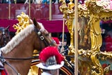 The Lord Mayor's Show 2011: The state coach, carrying the new Lord Mayor, arriving at Masion House. In front one of the pikemen, in the background, in the middle of the photo, the Pageant Master, Dominic Reid..
Opposite Mansion House, City of London,
London,
-,
United Kingdom,
on 12 November 2011 at 10:51, image #41