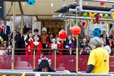The Lord Mayor's Show 2011: The new Lord Mayor, David Wootton, on the balcony of Mansion House, seen through the float of the Admiral Scaffolding Group (http://www.admiral-scaffolding.co.uk/)..
Opposite Mansion House, City of London,
London,
-,
United Kingdom,
on 12 November 2011 at 11:22, image #241
