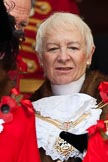 The Lord Mayor's Show 2011: Close-up of Wendy Mead, Non-Aldermanic Sheriff at the Old Bailey, on the balcony of Mansion House..
Opposite Mansion House, City of London,
London,
-,
United Kingdom,
on 12 November 2011 at 11:23, image #245