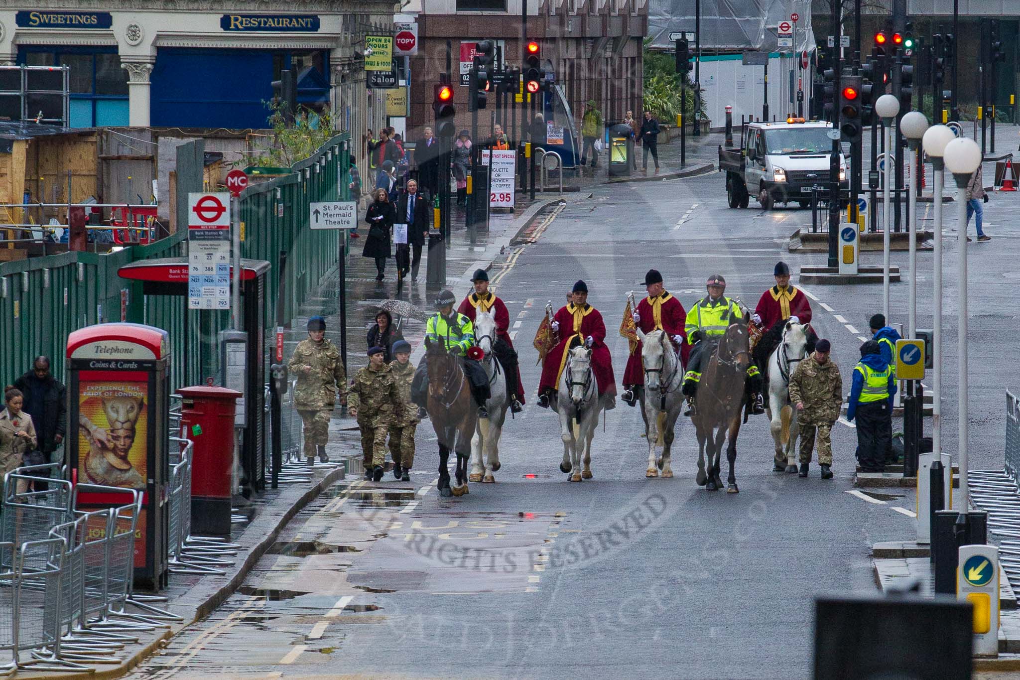 Lord Mayor's Show 2012: The arrival of the Household Cavalry State Trumpeters..
Press stand opposite Mansion House, City of London,
London,
Greater London,
United Kingdom,
on 10 November 2012 at 10:04, image #21