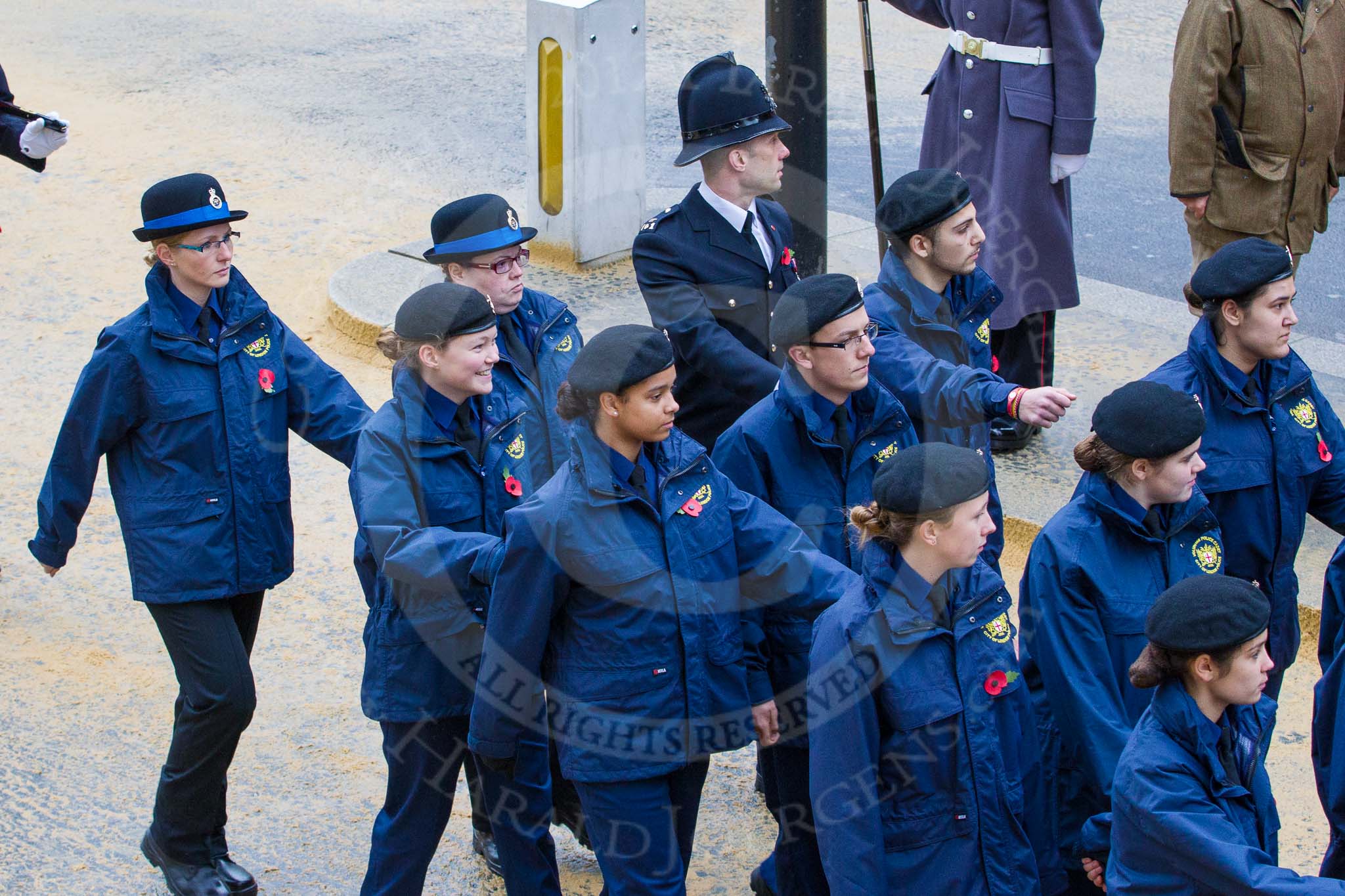 Lord Mayor's Show 2012: Entry 2 - City of London Police, with Volunteer Police Cadets..
Press stand opposite Mansion House, City of London,
London,
Greater London,
United Kingdom,
on 10 November 2012 at 10:59, image #181