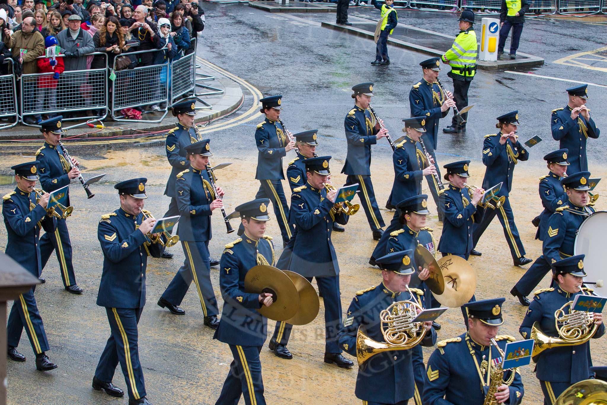 Lord Mayor's Show 2012: Entry 16 - Central Band of the RAF..
Press stand opposite Mansion House, City of London,
London,
Greater London,
United Kingdom,
on 10 November 2012 at 11:07, image #327
