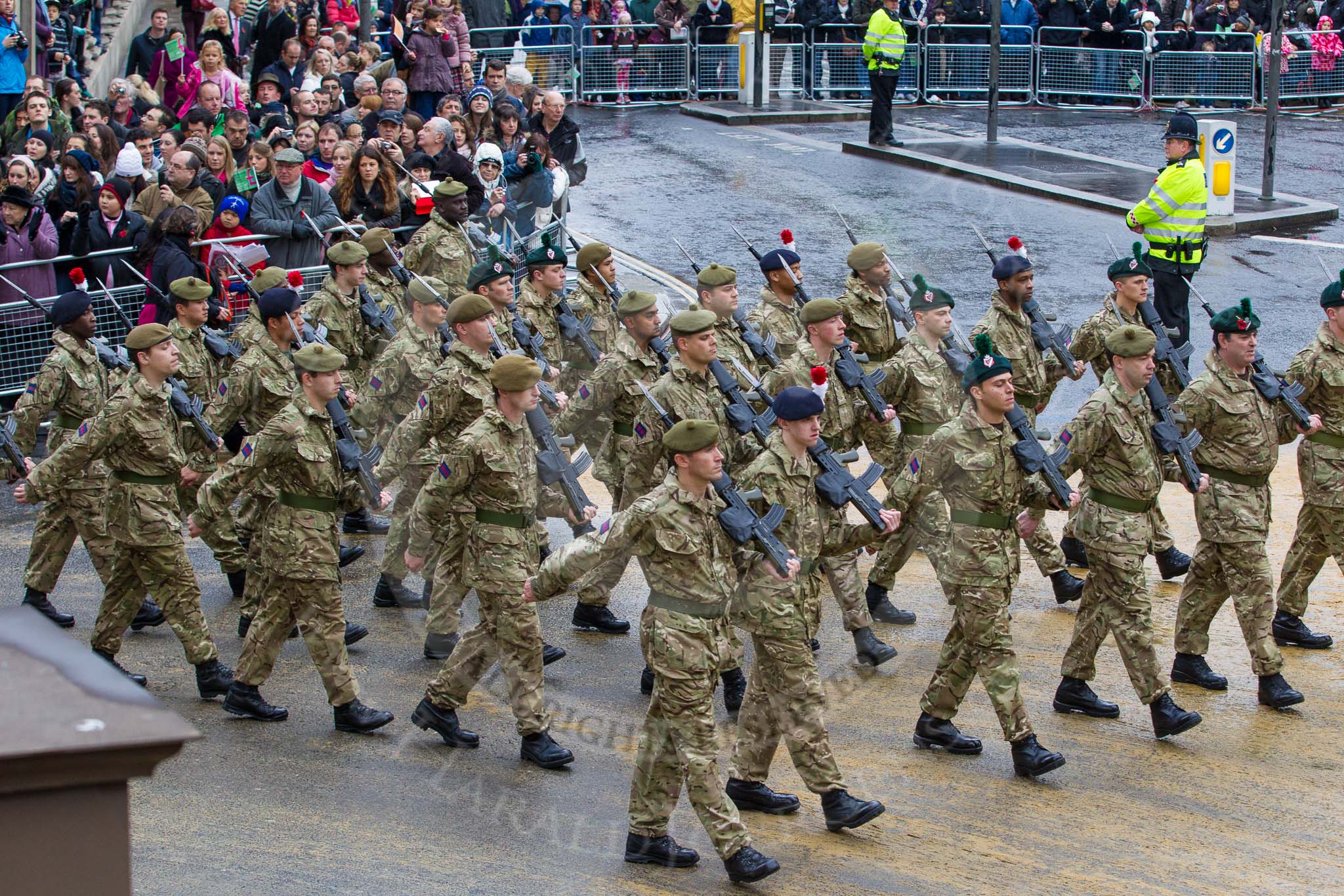 Lord Mayor's Show 2012: Entry 48 - The London Regiment, the only TA infantry battalion based in London..
Press stand opposite Mansion House, City of London,
London,
Greater London,
United Kingdom,
on 10 November 2012 at 11:21, image #670