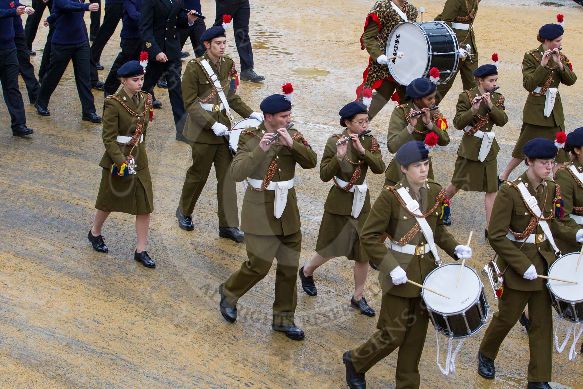 Lord Mayor's Show 2012: Entry 54 - St Dunstan’s CCF Band - the St Dunstan 's College Combined Cadet Force..
Press stand opposite Mansion House, City of London,
London,
Greater London,
United Kingdom,
on 10 November 2012 at 11:24, image #720