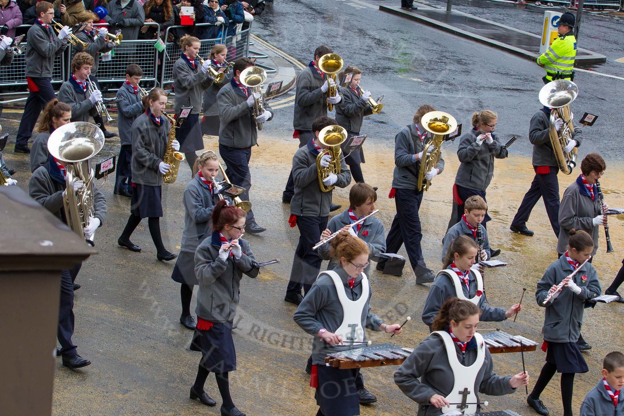 Lord Mayor's Show 2012: Entry 67 - Kingston & Malden Scout & Guide Band..
Press stand opposite Mansion House, City of London,
London,
Greater London,
United Kingdom,
on 10 November 2012 at 11:29, image #851