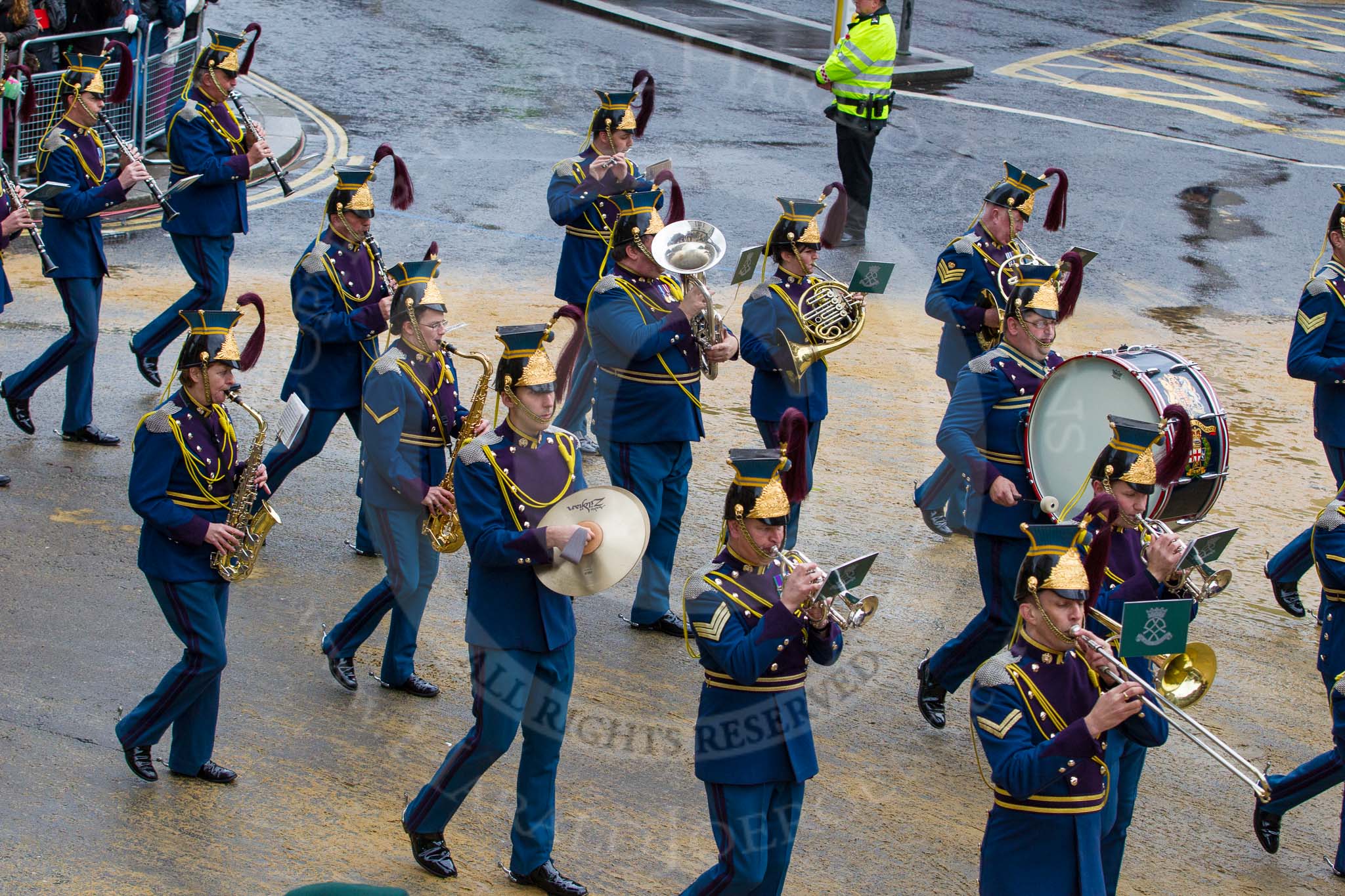 Lord Mayor's Show 2012: Entry 74 - The Band of The Royal Yeomanry (Inns of Court & City Yeomanry)..
Press stand opposite Mansion House, City of London,
London,
Greater London,
United Kingdom,
on 10 November 2012 at 11:32, image #929