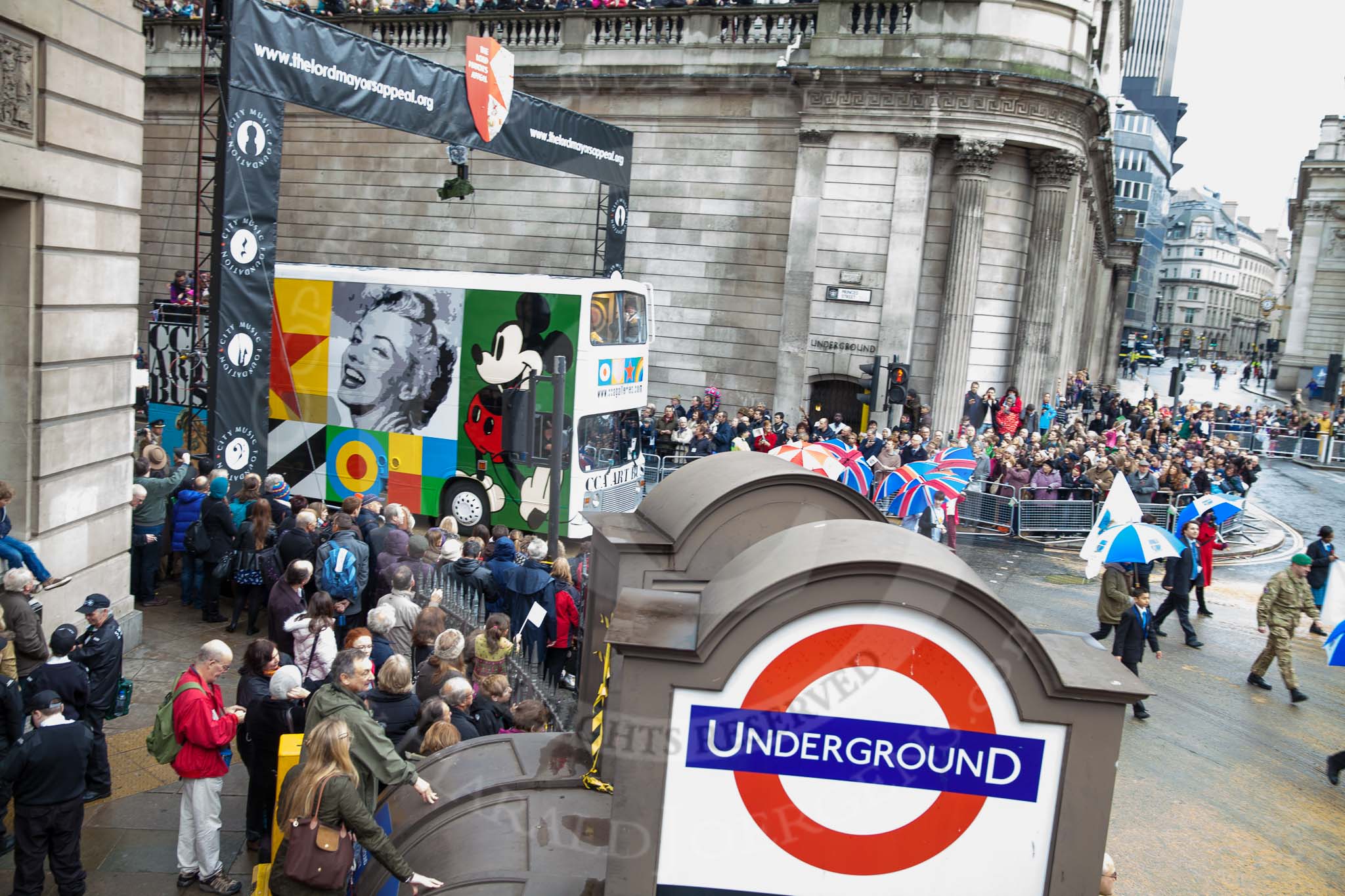 Lord Mayor's Show 2012: Entry 76 - 3 Military Intelligence Battalion (Volunteers) with members of the affiliated Livery Company, The Worshipful Company of Painter Stainers..
Press stand opposite Mansion House, City of London,
London,
Greater London,
United Kingdom,
on 10 November 2012 at 11:33, image #962