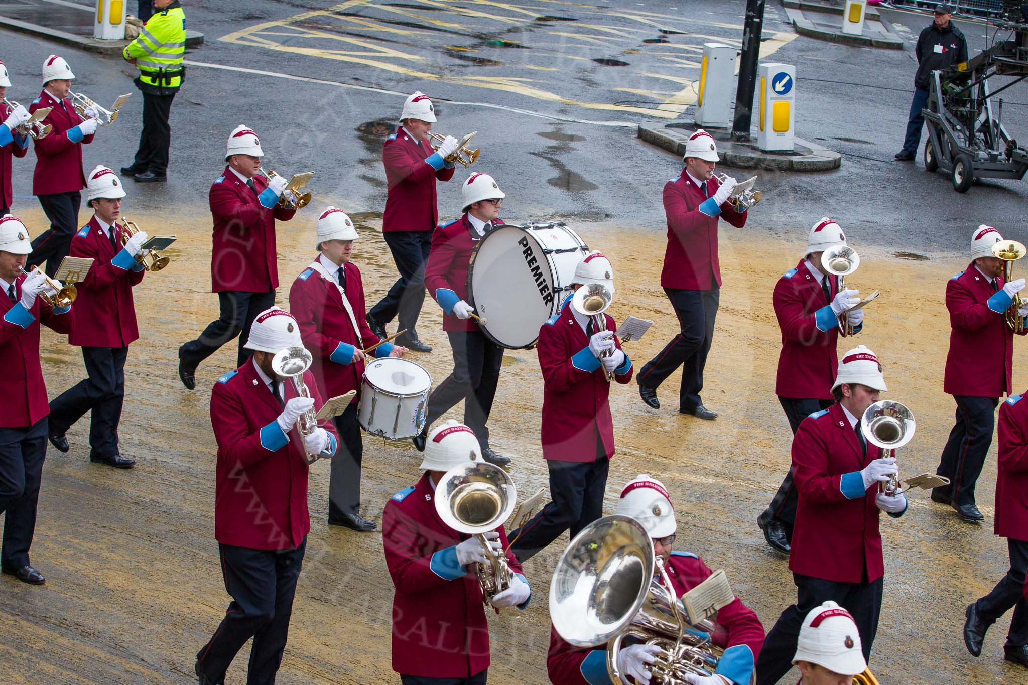 Lord Mayor's Show 2012: Entry 79 - Household Troops Band of the Salvation Army..
Press stand opposite Mansion House, City of London,
London,
Greater London,
United Kingdom,
on 10 November 2012 at 11:34, image #999