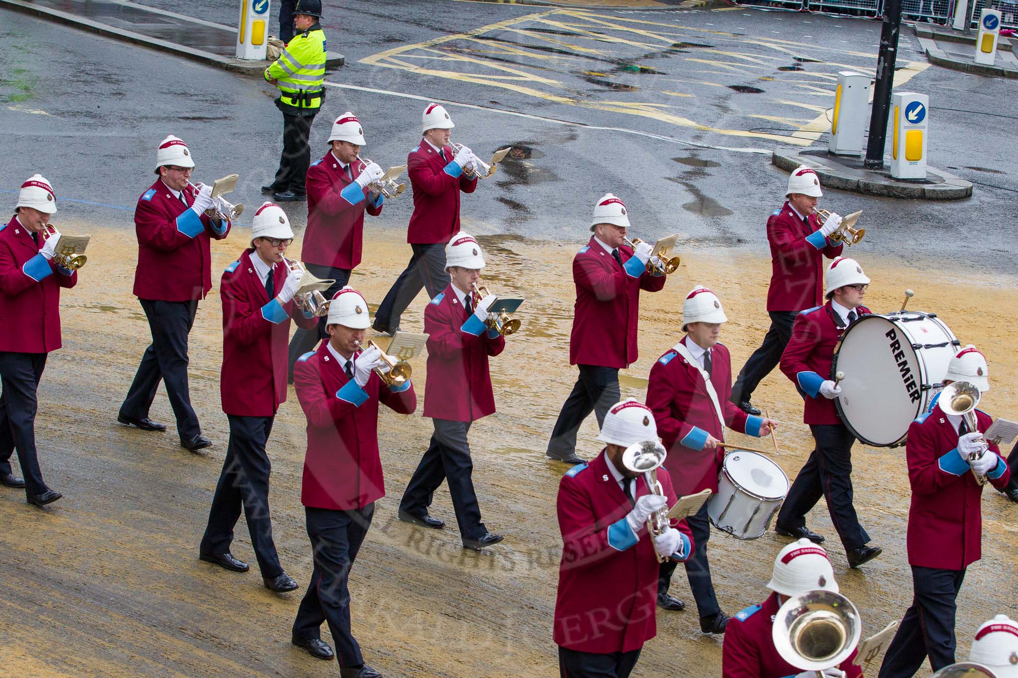 Lord Mayor's Show 2012: Entry 79 - Household Troops Band of the Salvation Army..
Press stand opposite Mansion House, City of London,
London,
Greater London,
United Kingdom,
on 10 November 2012 at 11:34, image #1000