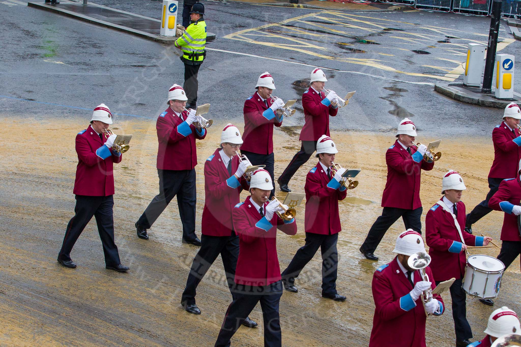 Lord Mayor's Show 2012: Entry 79 - Household Troops Band of the Salvation Army..
Press stand opposite Mansion House, City of London,
London,
Greater London,
United Kingdom,
on 10 November 2012 at 11:34, image #1001