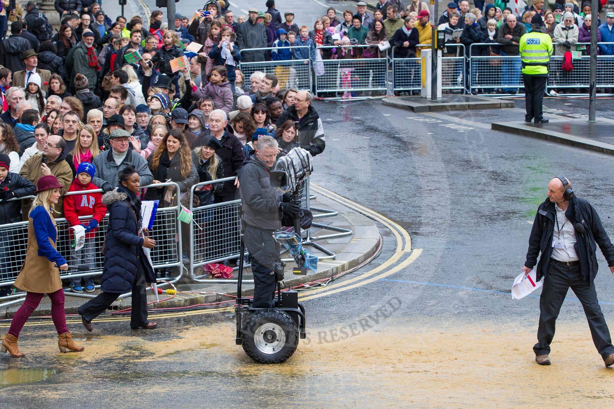 Lord Mayor's Show 2012.
Press stand opposite Mansion House, City of London,
London,
Greater London,
United Kingdom,
on 10 November 2012 at 11:36, image #1065
