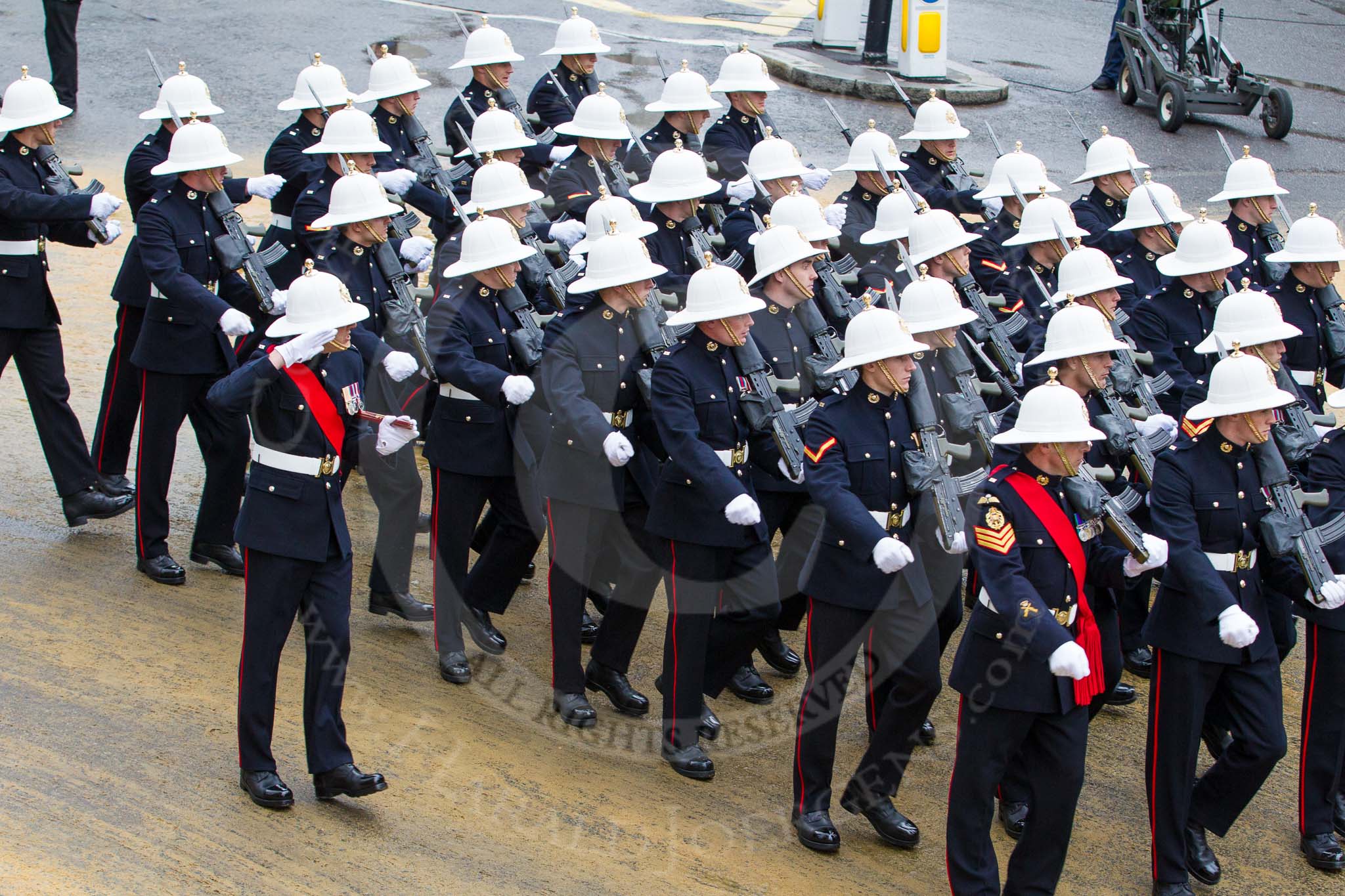 Lord Mayor's Show 2012: Entry 88 - Royal Marines..
Press stand opposite Mansion House, City of London,
London,
Greater London,
United Kingdom,
on 10 November 2012 at 11:39, image #1162