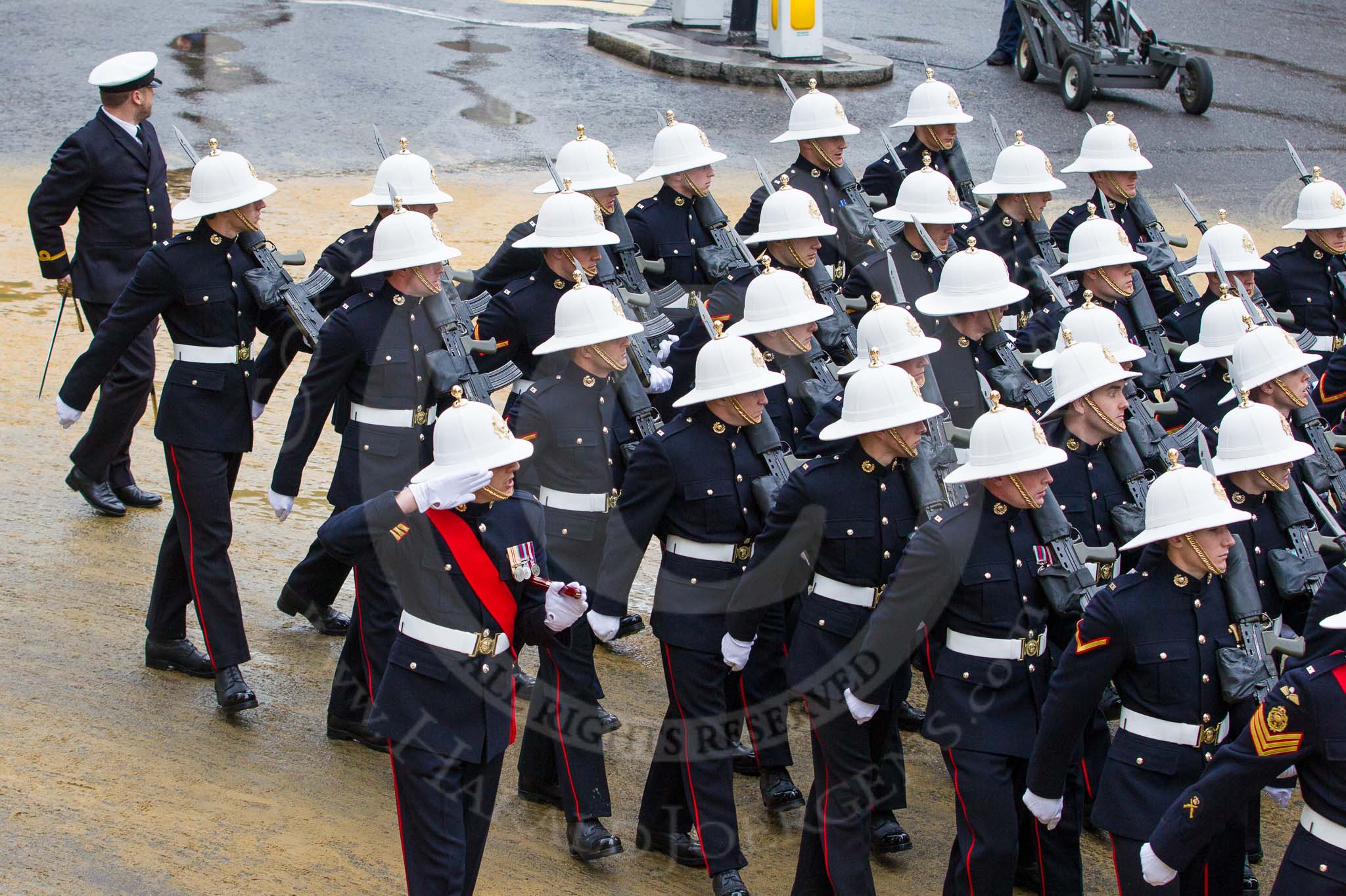 Lord Mayor's Show 2012: Entry 88 - Royal Marines..
Press stand opposite Mansion House, City of London,
London,
Greater London,
United Kingdom,
on 10 November 2012 at 11:39, image #1163
