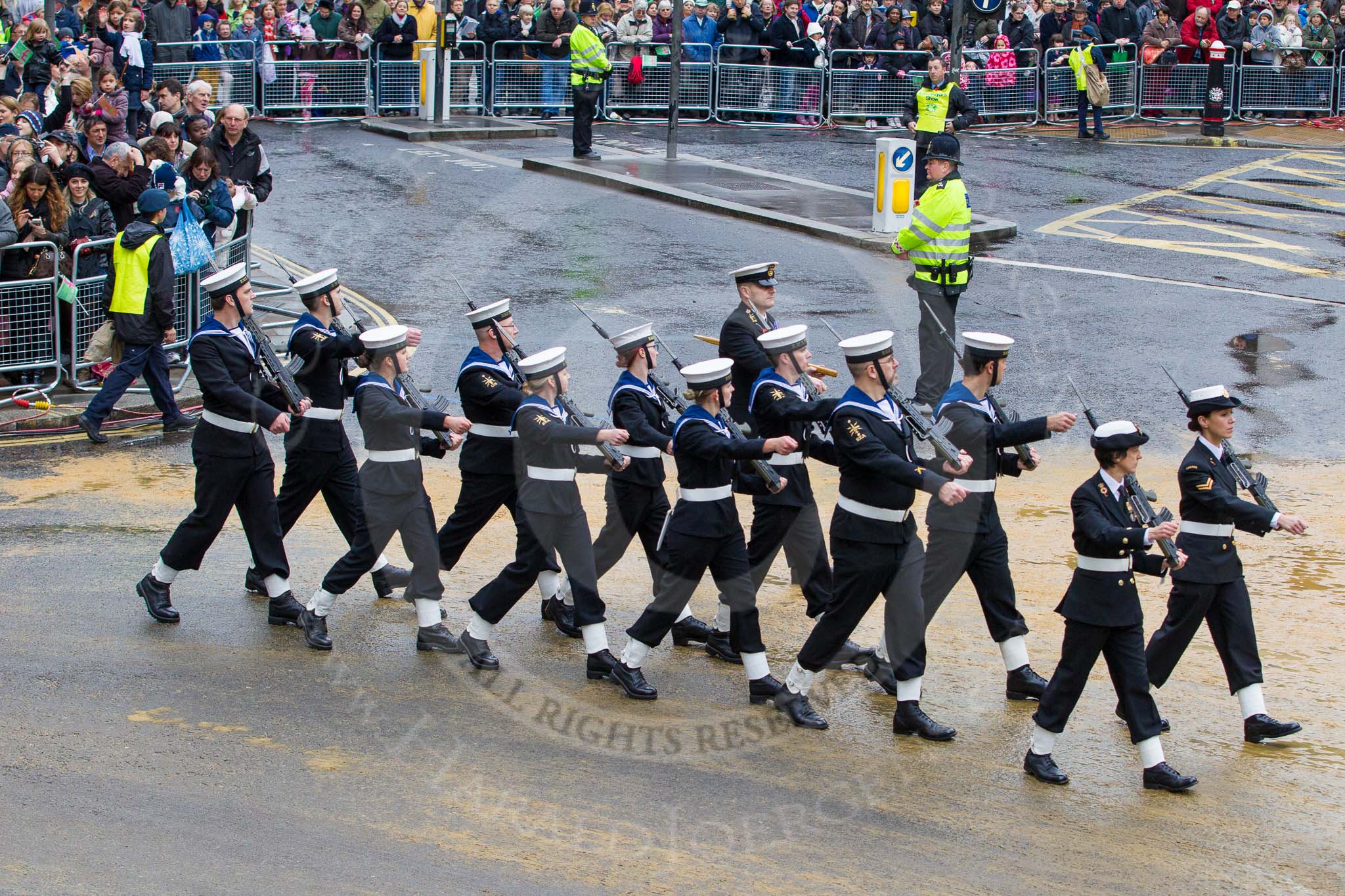 Lord Mayor's Show 2012: Entry 89 - RNR London Division (HMS President)..
Press stand opposite Mansion House, City of London,
London,
Greater London,
United Kingdom,
on 10 November 2012 at 11:39, image #1166