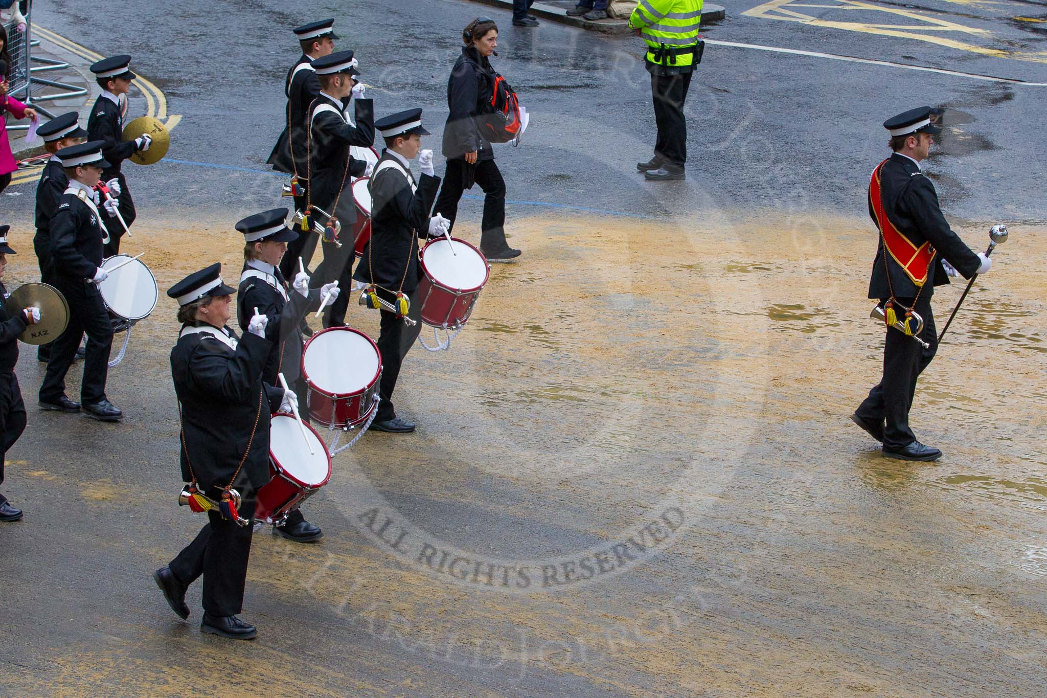 Lord Mayor's Show 2012: Entry 92 - St John Ambulance Talbot Corps of Drums..
Press stand opposite Mansion House, City of London,
London,
Greater London,
United Kingdom,
on 10 November 2012 at 11:40, image #1206