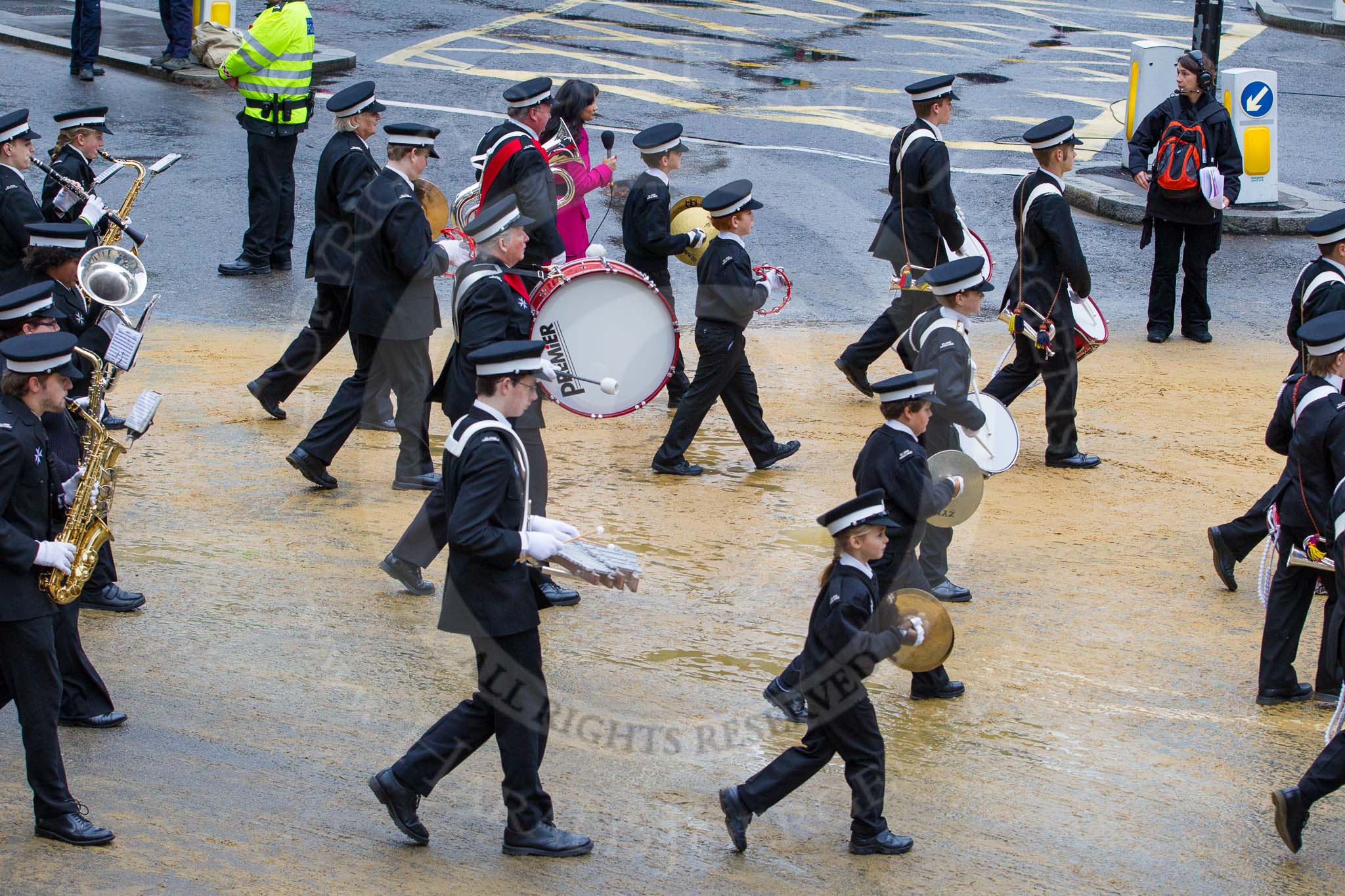 Lord Mayor's Show 2012: Entry 92 - St John Ambulance Talbot Corps of Drums..
Press stand opposite Mansion House, City of London,
London,
Greater London,
United Kingdom,
on 10 November 2012 at 11:40, image #1211