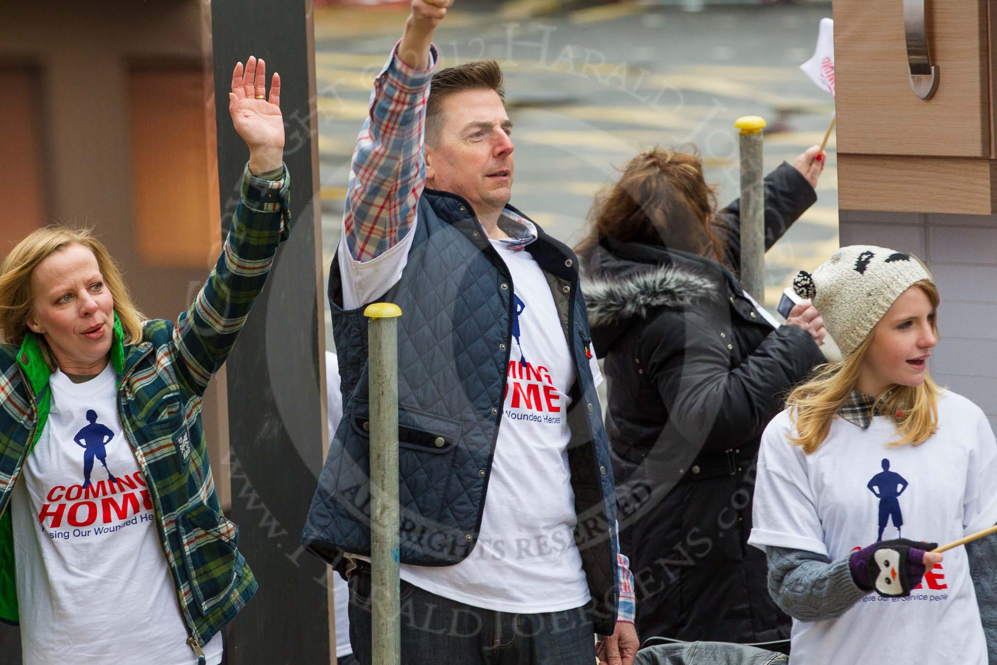 Photo 1211101142311D47076HaraldJoergens Lord Mayor's Show 2012: Entry 94 - Coming Home, the fundraising campaign for the charity Haig Housing Trust..
Press stand opposite Mansion House, City of London,
London,
Greater London,
United Kingdom,
on 10 November 2012 at 11:42, image #1244