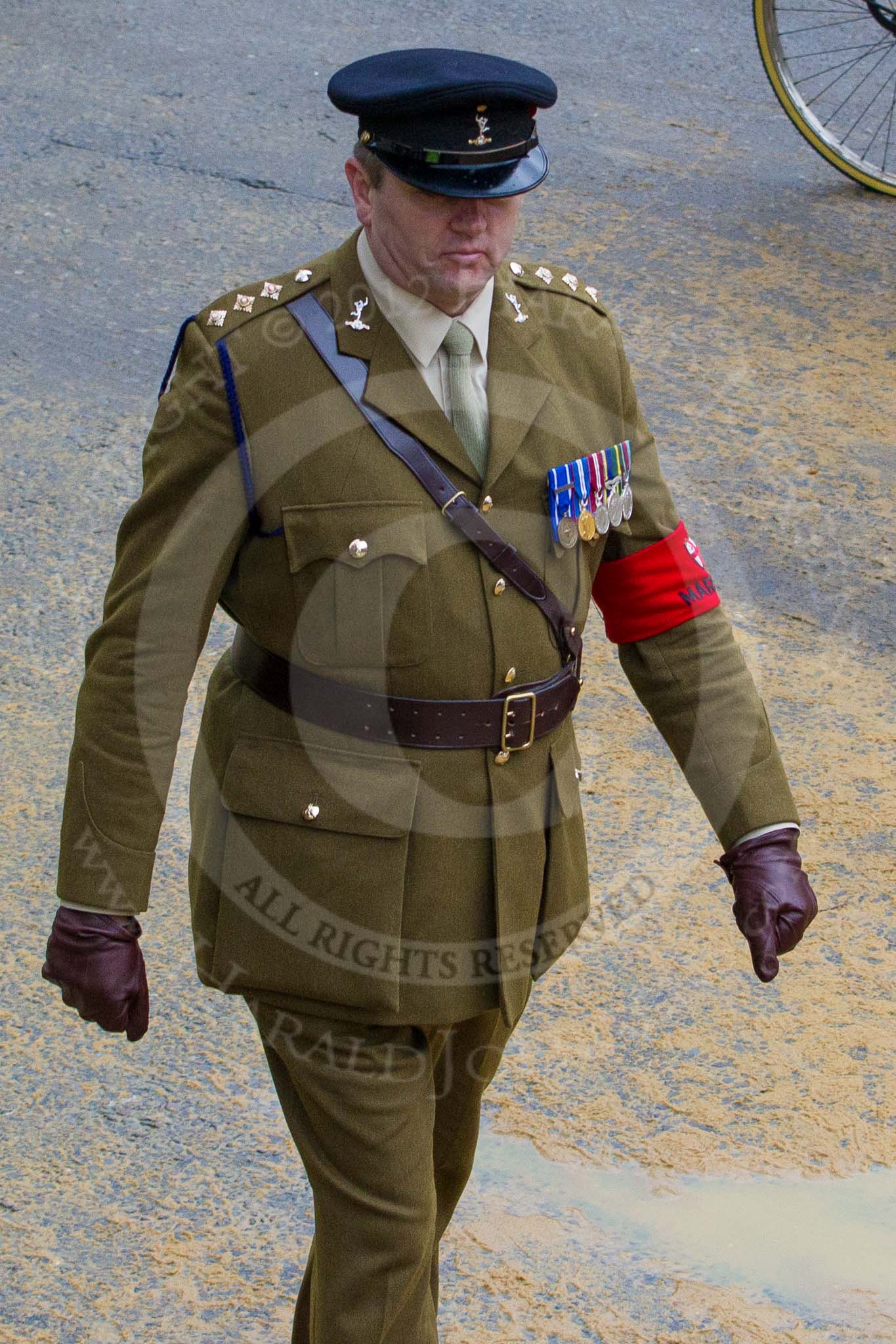 Lord Mayor's Show 2012: A Captain of the Royal Corps of Signals acting as Marshall at the Lord Mayor's Show..
Press stand opposite Mansion House, City of London,
London,
Greater London,
United Kingdom,
on 10 November 2012 at 11:43, image #1271