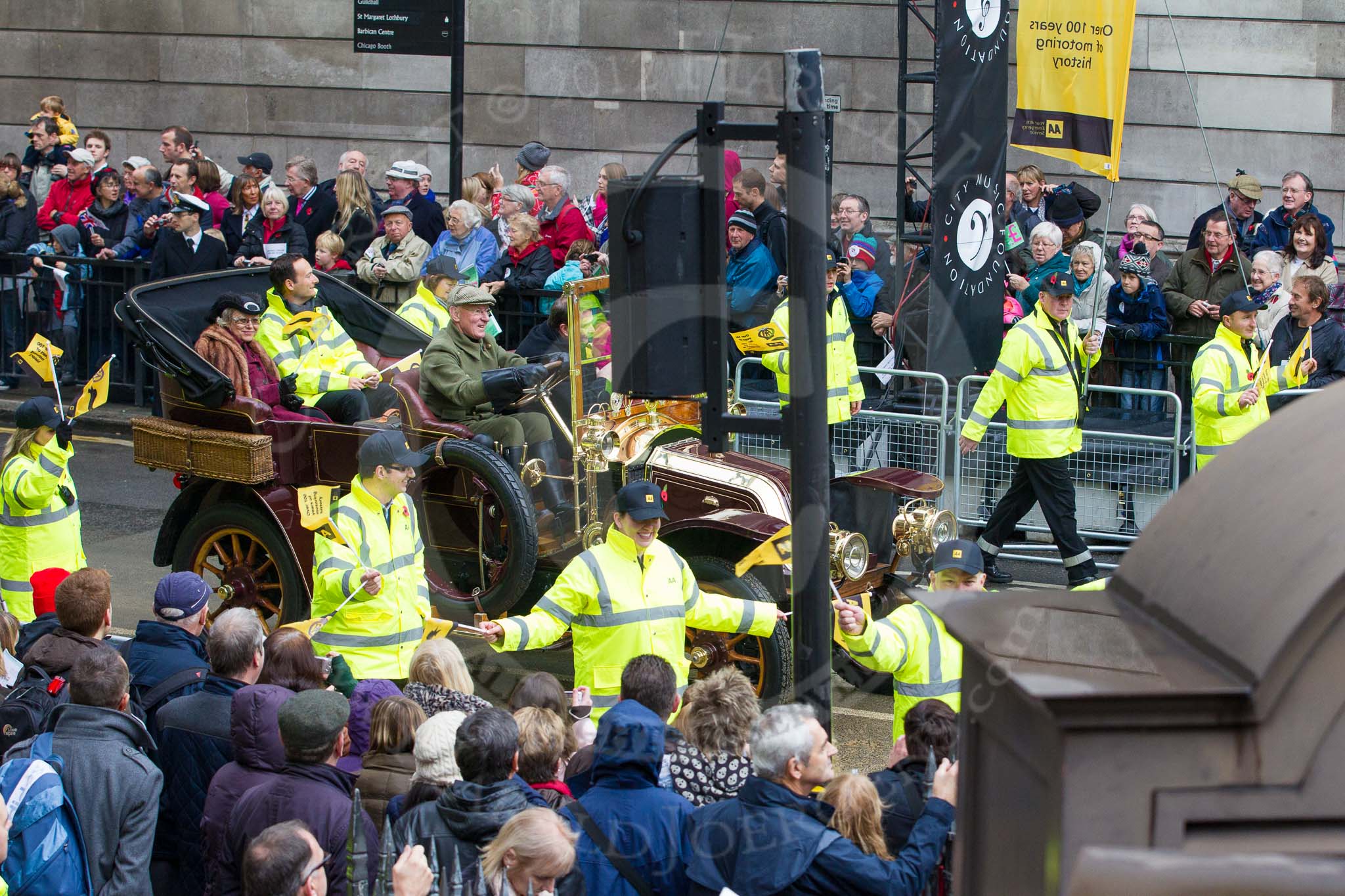 Lord Mayor's Show 2012: Entry 97 - AA, the Automobile Association..
Press stand opposite Mansion House, City of London,
London,
Greater London,
United Kingdom,
on 10 November 2012 at 11:44, image #1277