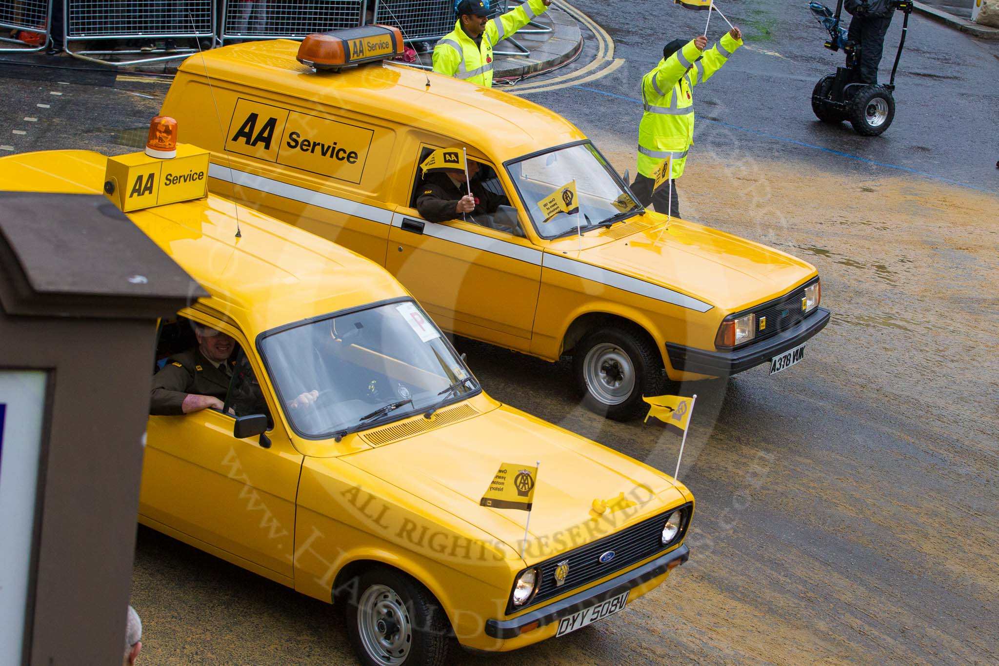 Lord Mayor's Show 2012: Entry 97 - AA, the Automobile Association..
Press stand opposite Mansion House, City of London,
London,
Greater London,
United Kingdom,
on 10 November 2012 at 11:44, image #1291