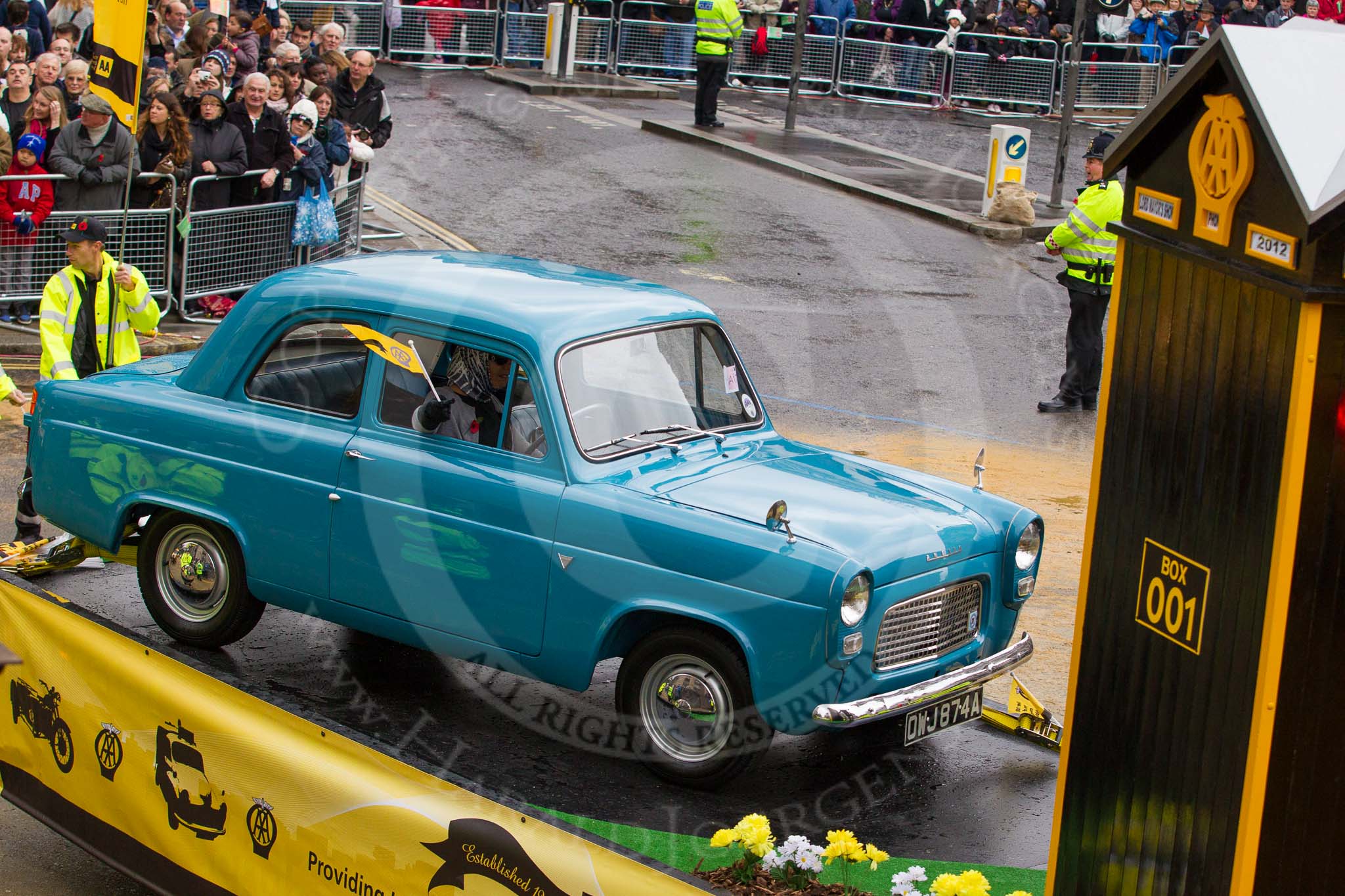 Lord Mayor's Show 2012: Entry 97 - AA, the Automobile Association..
Press stand opposite Mansion House, City of London,
London,
Greater London,
United Kingdom,
on 10 November 2012 at 11:44, image #1295