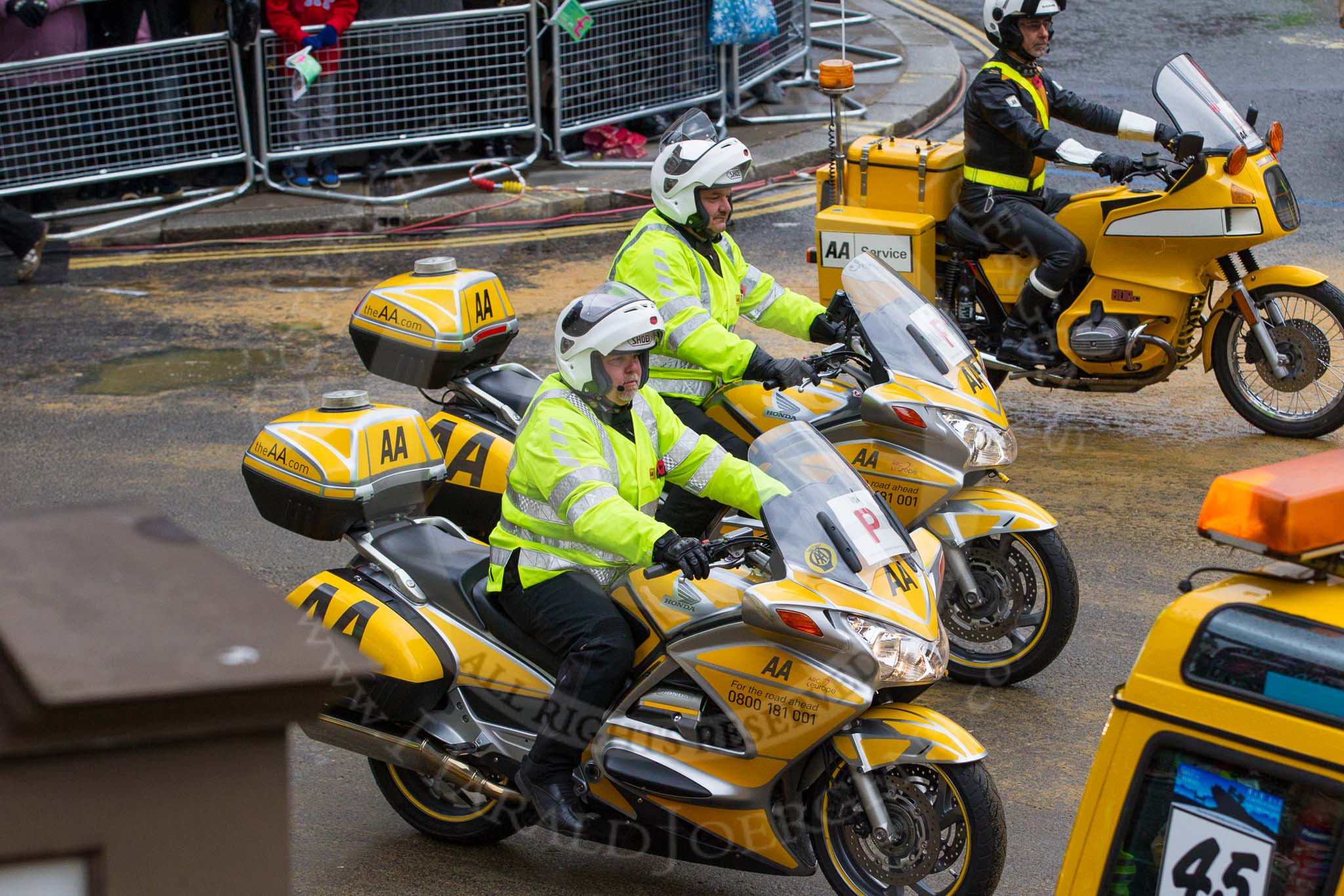 Lord Mayor's Show 2012: Entry 97 - AA, the Automobile Association..
Press stand opposite Mansion House, City of London,
London,
Greater London,
United Kingdom,
on 10 November 2012 at 11:45, image #1297