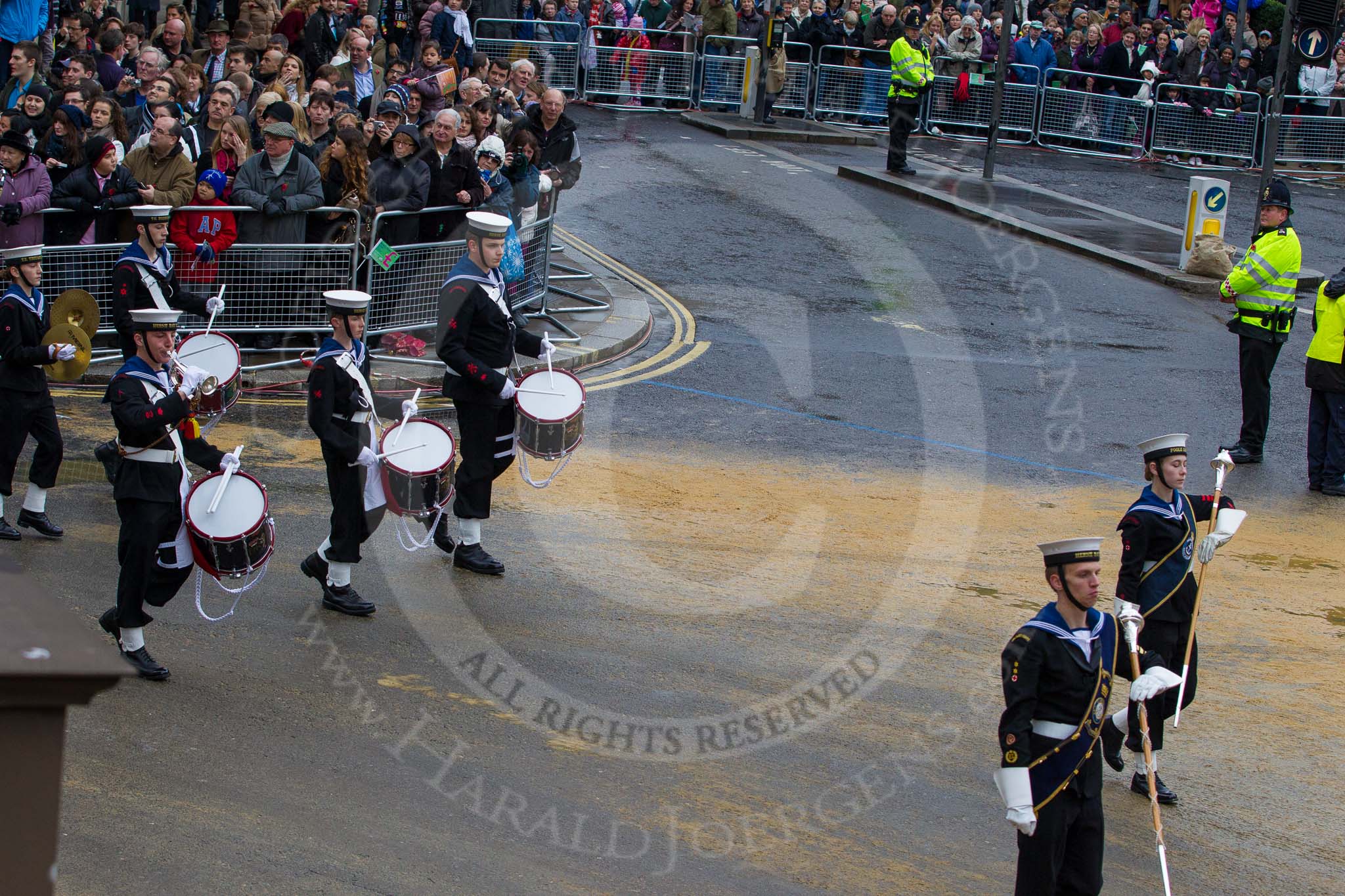 Lord Mayor's Show 2012: Entry 98 - Sea Cadet Corps Band..
Press stand opposite Mansion House, City of London,
London,
Greater London,
United Kingdom,
on 10 November 2012 at 11:45, image #1302