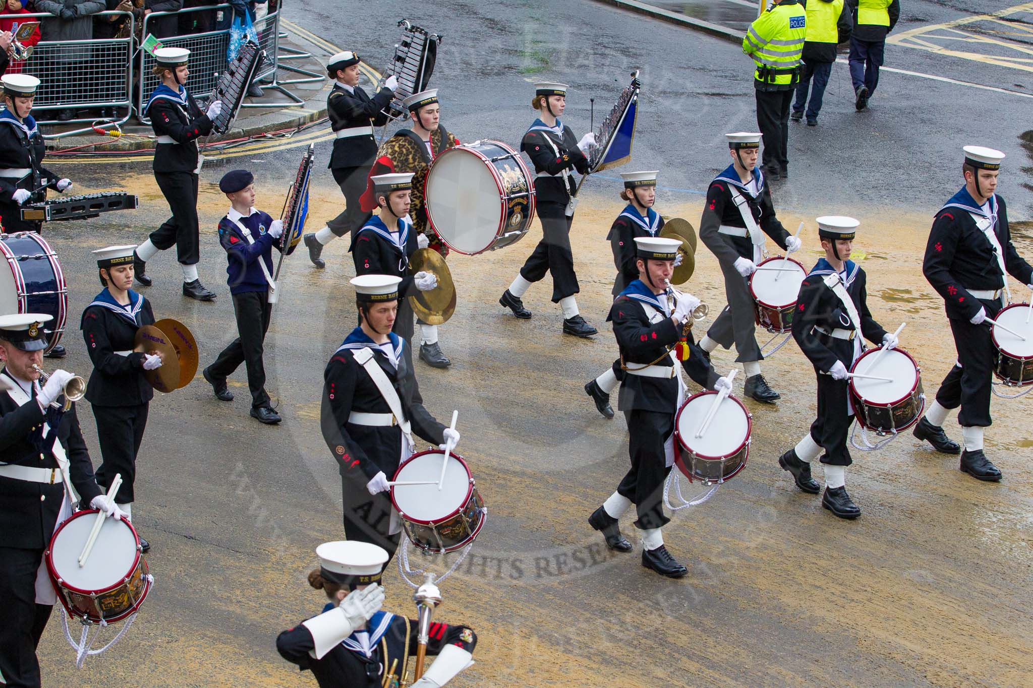 Lord Mayor's Show 2012: Entry 98 - Sea Cadet Corps Band..
Press stand opposite Mansion House, City of London,
London,
Greater London,
United Kingdom,
on 10 November 2012 at 11:45, image #1305