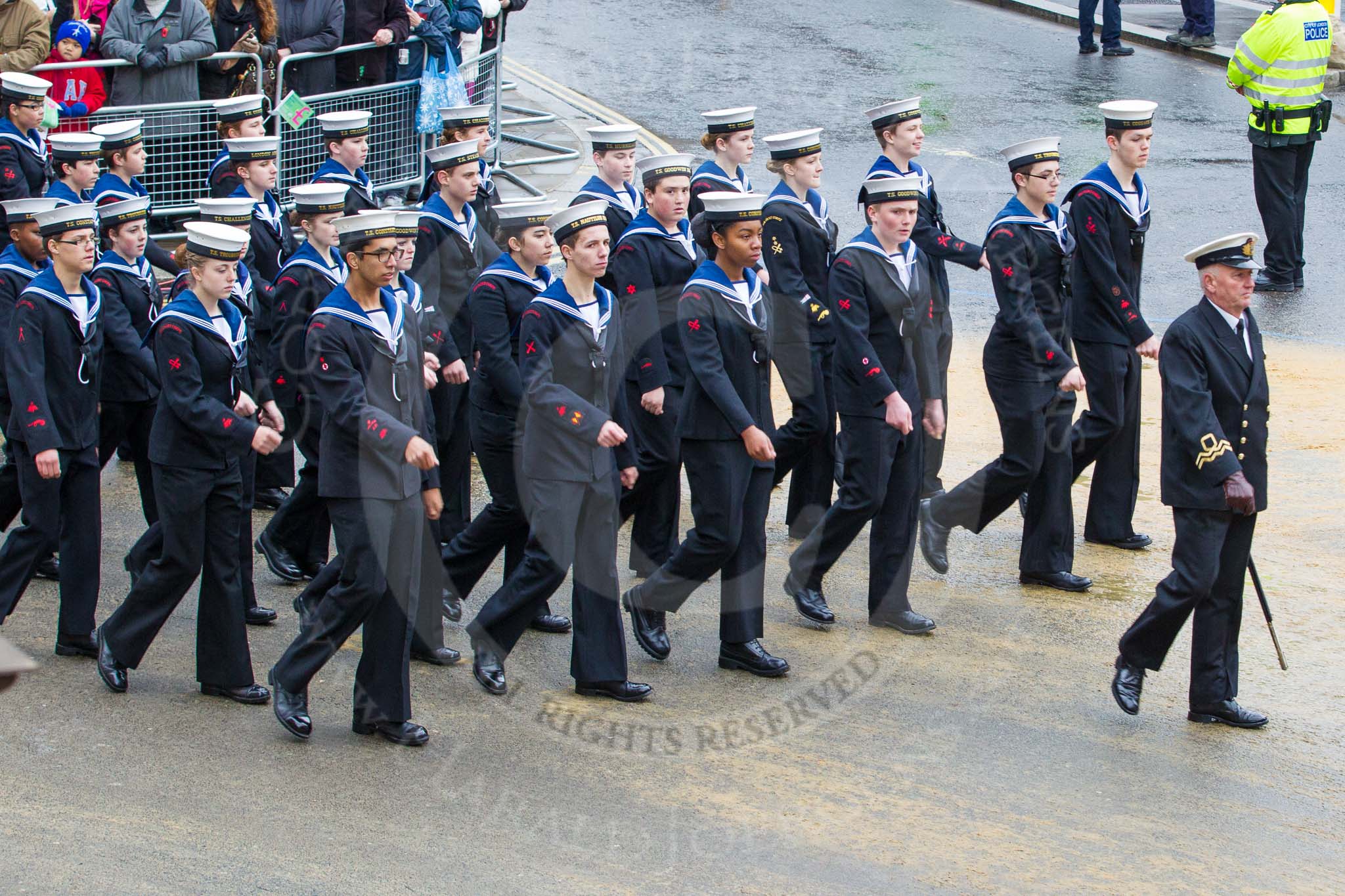 Lord Mayor's Show 2012: Entry 99 - Sea Cadet Corps (London Area)..
Press stand opposite Mansion House, City of London,
London,
Greater London,
United Kingdom,
on 10 November 2012 at 11:45, image #1320