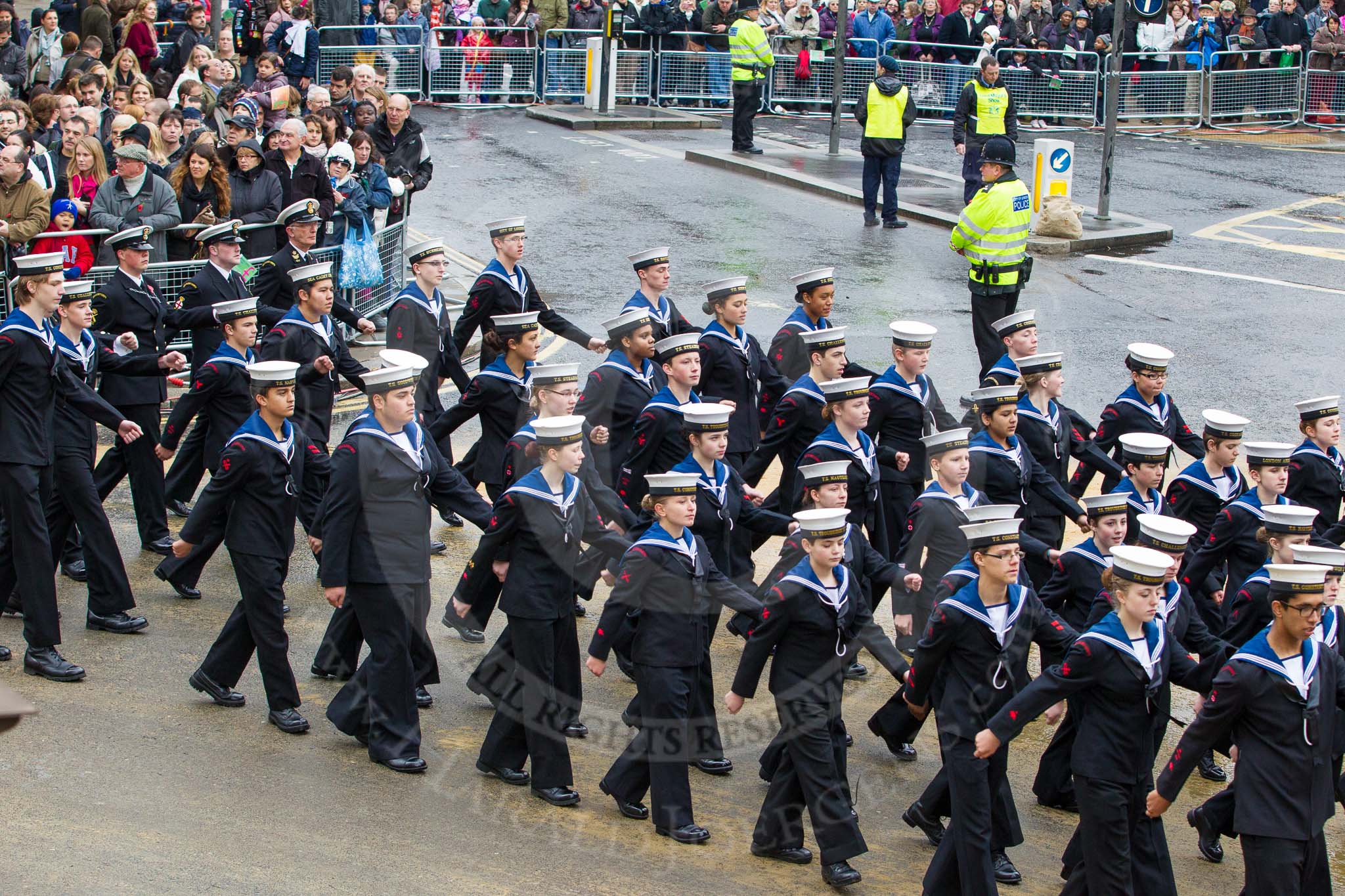 Lord Mayor's Show 2012: Entry 99 - Sea Cadet Corps (London Area)..
Press stand opposite Mansion House, City of London,
London,
Greater London,
United Kingdom,
on 10 November 2012 at 11:45, image #1324