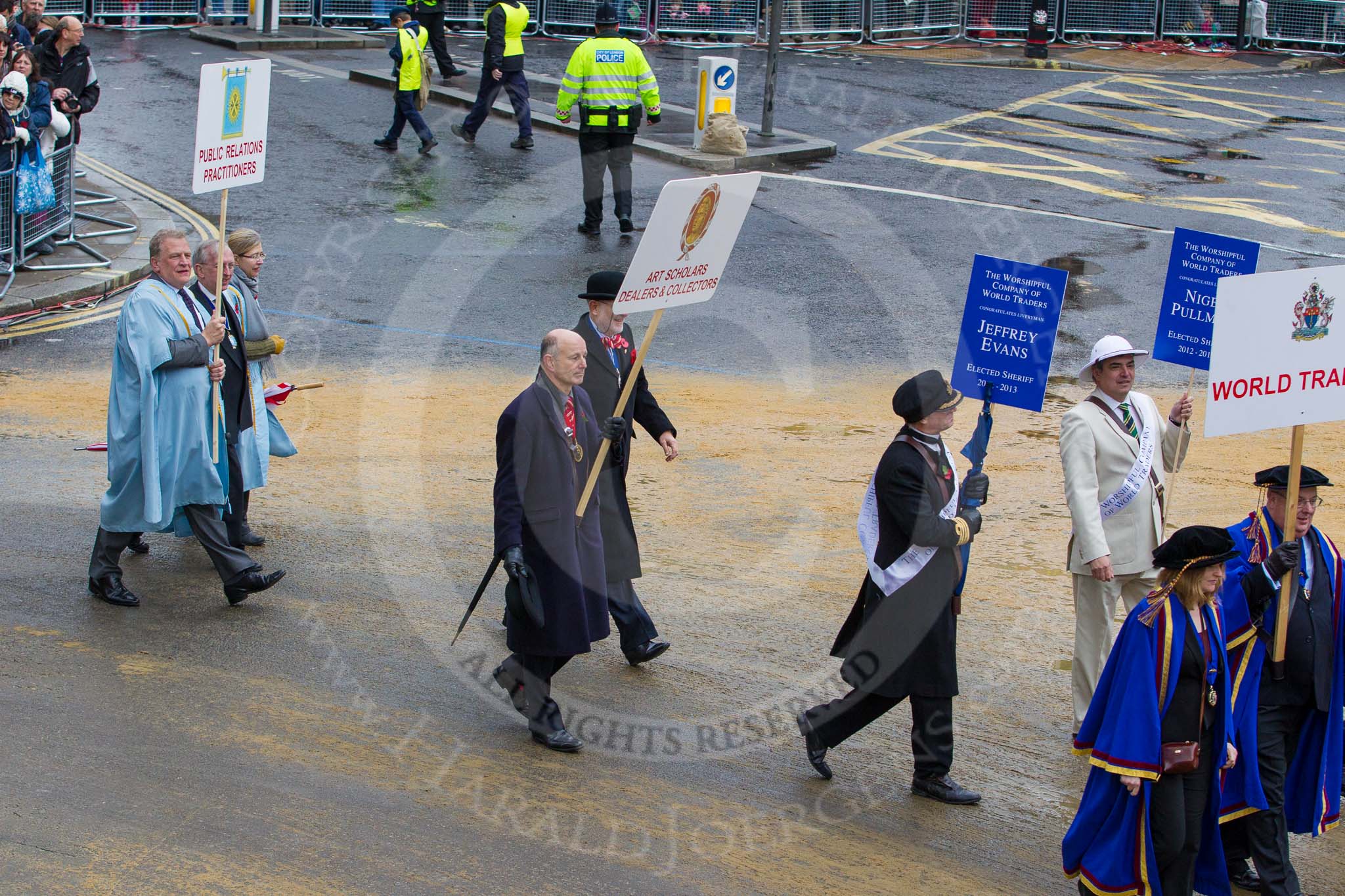 Lord Mayor's Show 2012: Entrry 104 - Modern Livery Companies, representing 26 Livery Companies..
Press stand opposite Mansion House, City of London,
London,
Greater London,
United Kingdom,
on 10 November 2012 at 11:51, image #1442
