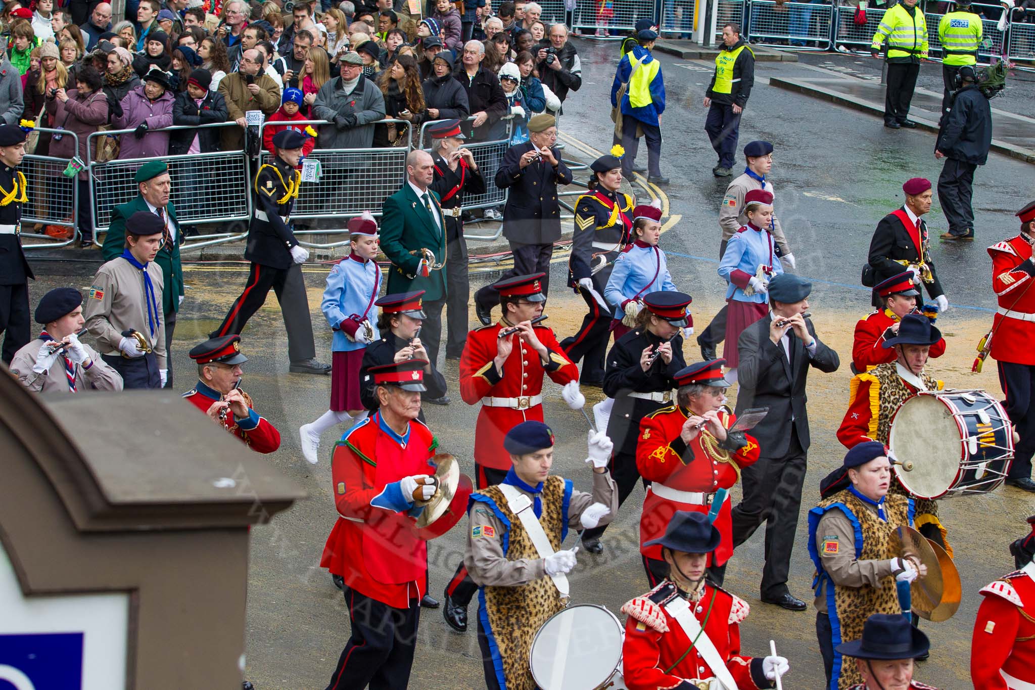 Lord Mayor's Show 2012: Entry 105 - Corps of Drums Society..
Press stand opposite Mansion House, City of London,
London,
Greater London,
United Kingdom,
on 10 November 2012 at 11:53, image #1475