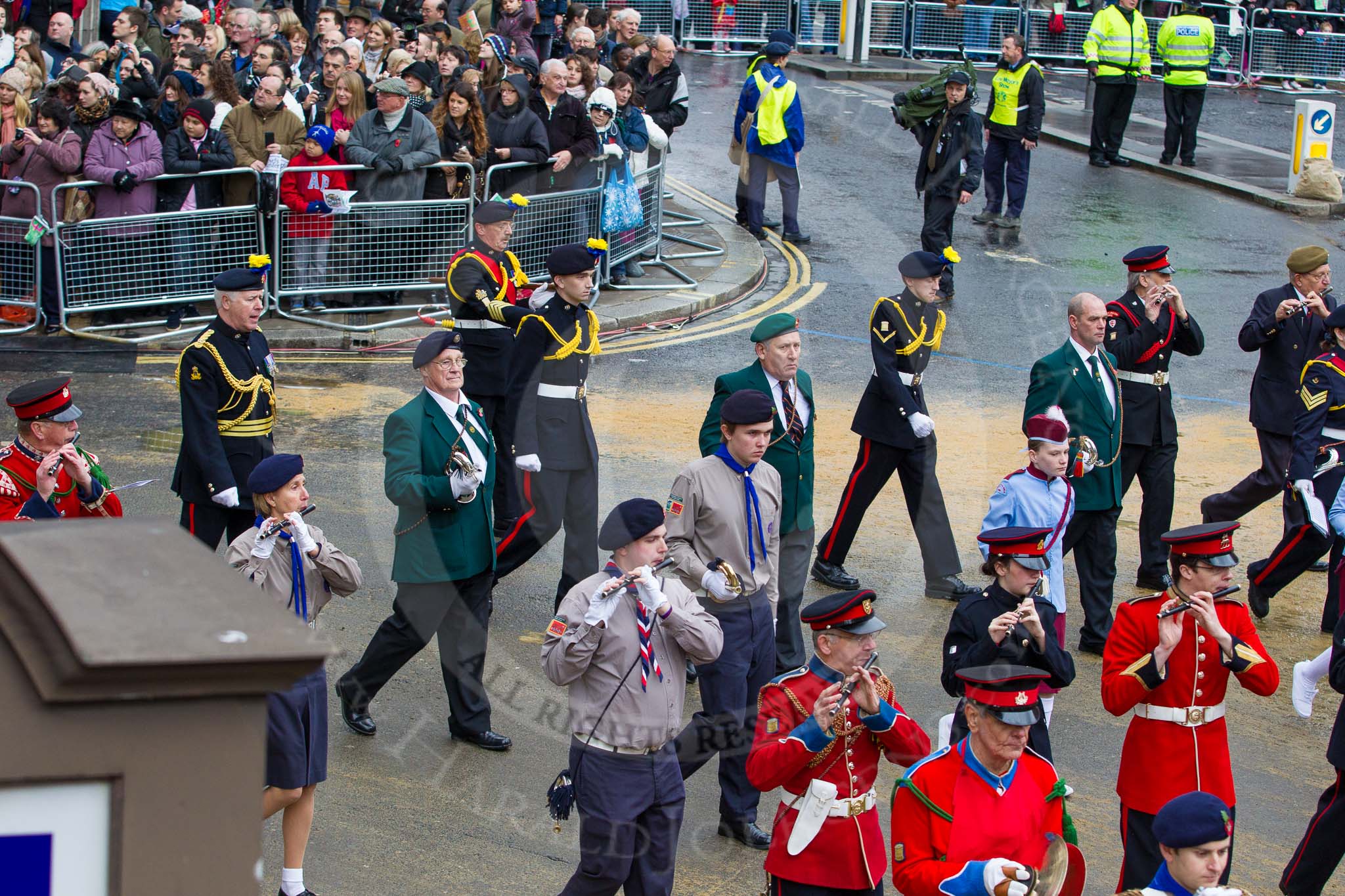 Lord Mayor's Show 2012: Entry 105 - Corps of Drums Society..
Press stand opposite Mansion House, City of London,
London,
Greater London,
United Kingdom,
on 10 November 2012 at 11:53, image #1477