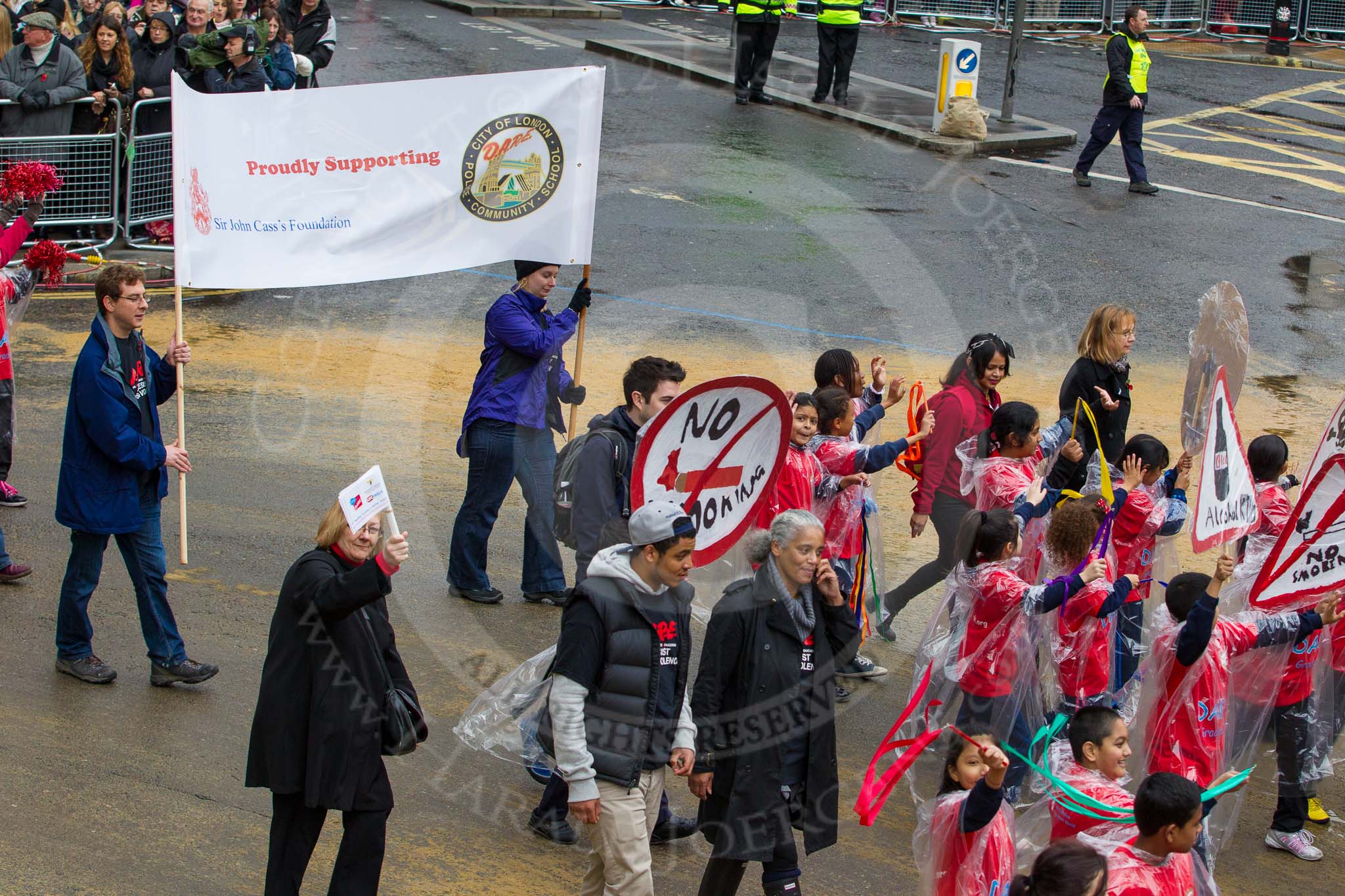 Lord Mayor's Show 2012: Entry 106 - DARE City of London, the Drug Abuse Resistance Education, with the Sir John Cass's Foundation..
Press stand opposite Mansion House, City of London,
London,
Greater London,
United Kingdom,
on 10 November 2012 at 11:53, image #1494