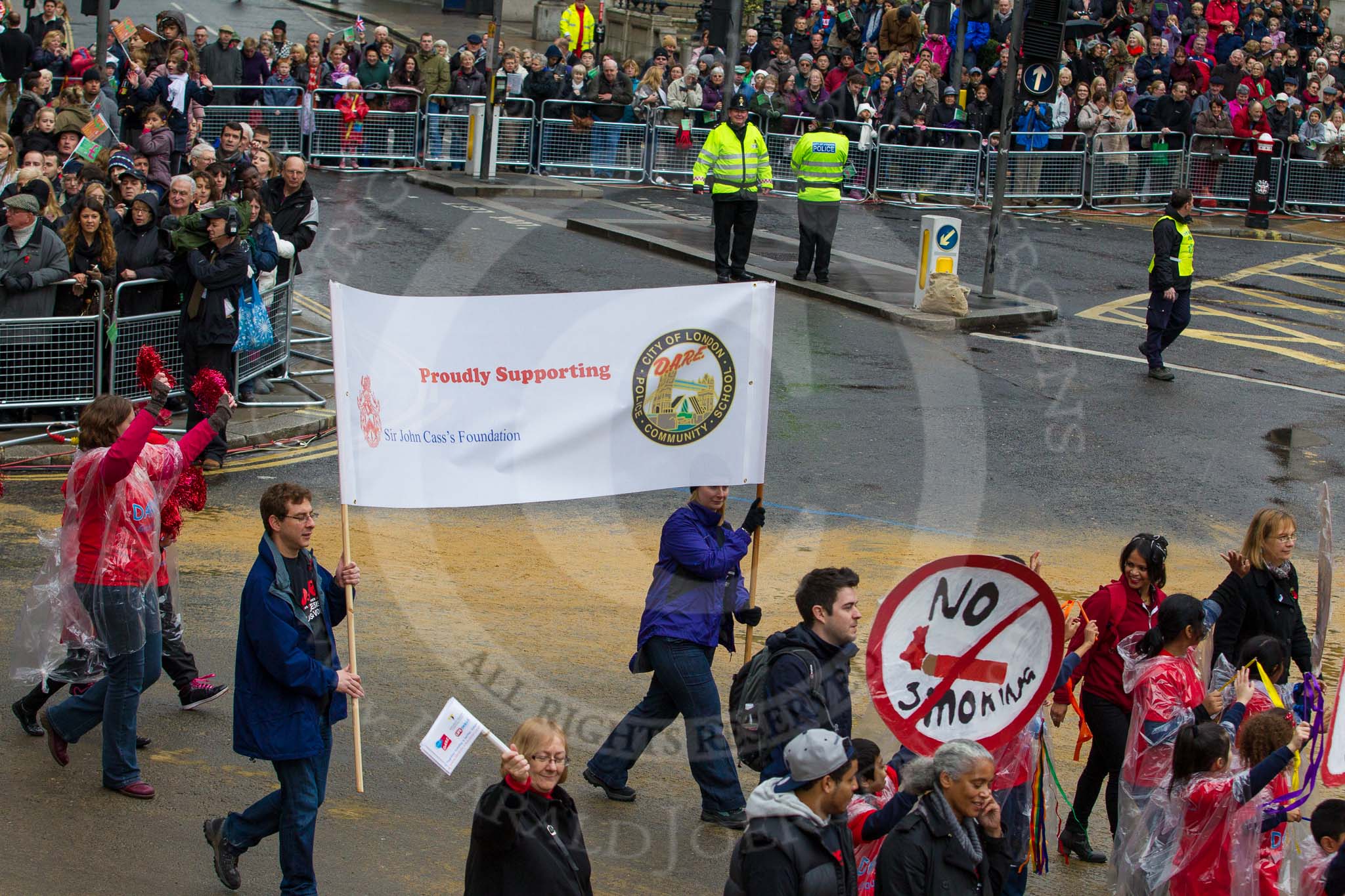 Lord Mayor's Show 2012: Entry 106 - DARE City of London, the Drug Abuse Resistance Education, with the Sir John Cass's Foundation..
Press stand opposite Mansion House, City of London,
London,
Greater London,
United Kingdom,
on 10 November 2012 at 11:53, image #1495