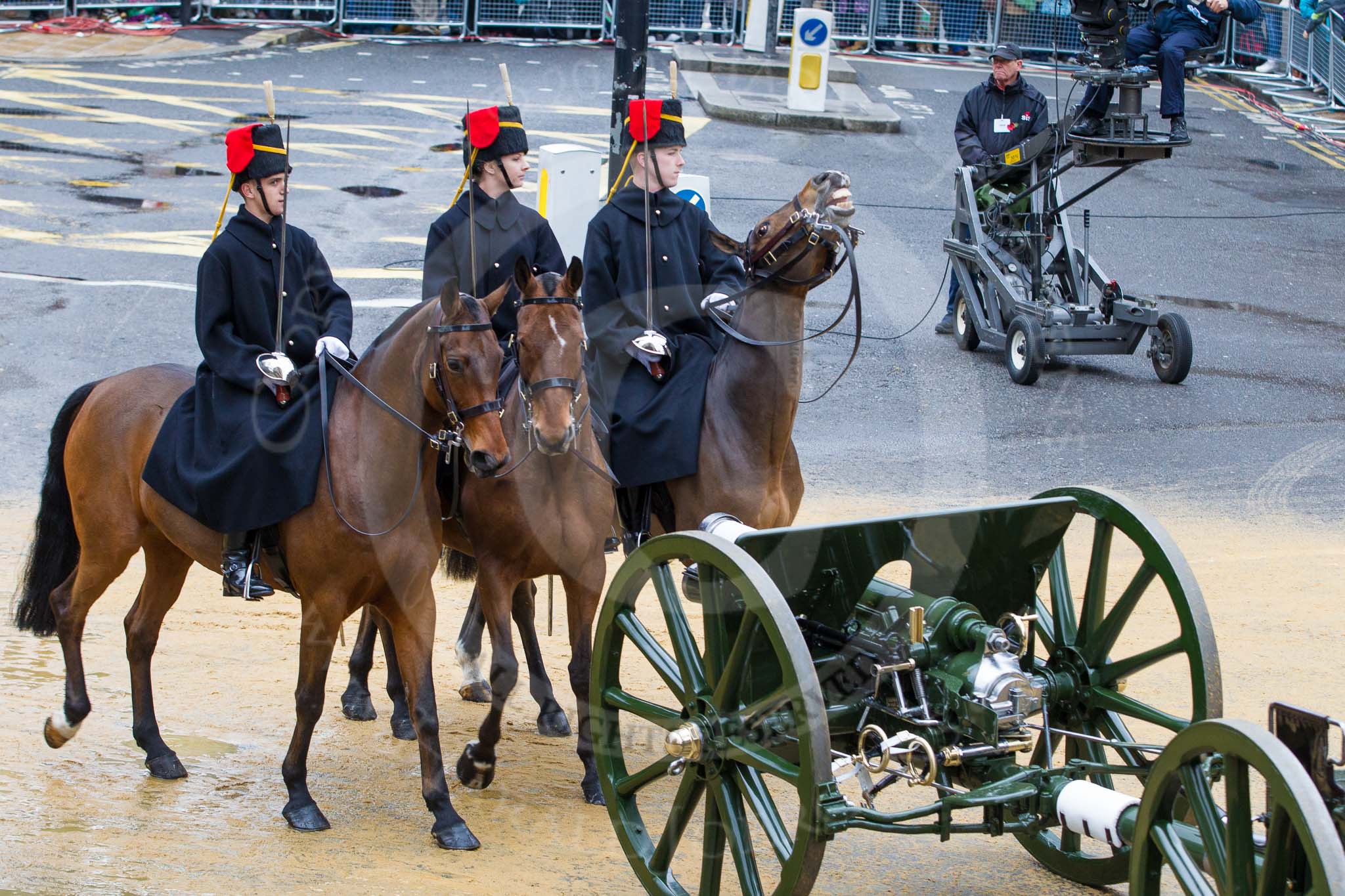 Lord Mayor's Show 2012: Entry 124 - The King’s Troop Royal Horse Artillery (RHA)..
Press stand opposite Mansion House, City of London,
London,
Greater London,
United Kingdom,
on 10 November 2012 at 12:03, image #1802