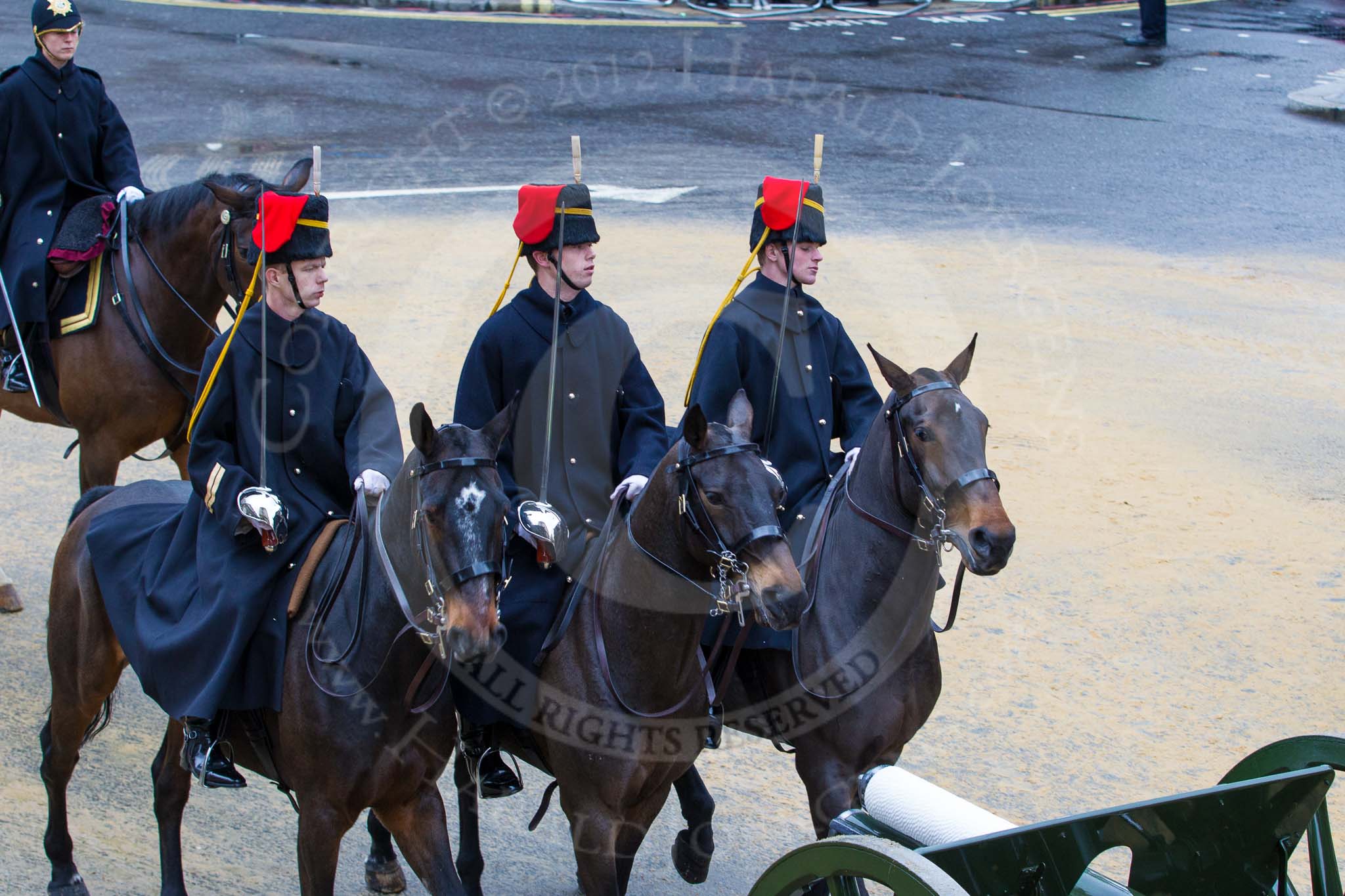 Lord Mayor's Show 2012: Entry 124 - The King’s Troop Royal Horse Artillery (RHA)..
Press stand opposite Mansion House, City of London,
London,
Greater London,
United Kingdom,
on 10 November 2012 at 12:03, image #1809