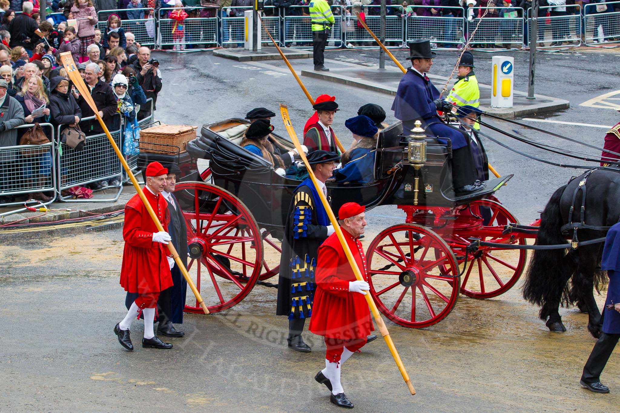 Photo 1211101203581D48230HaraldJoergens Lord Mayor's Show 2012: Entry 126 - The Great Twelve. representing the first 12 of 108 Livery CompaniesL Lord Phillimore, William Fell Esq, Dr John Sichel, and Deborah Knight..
Press stand opposite Mansion House, City of London,
London,
Greater London,
United Kingdom,
on 10 November 2012 at 12:03, image #1829