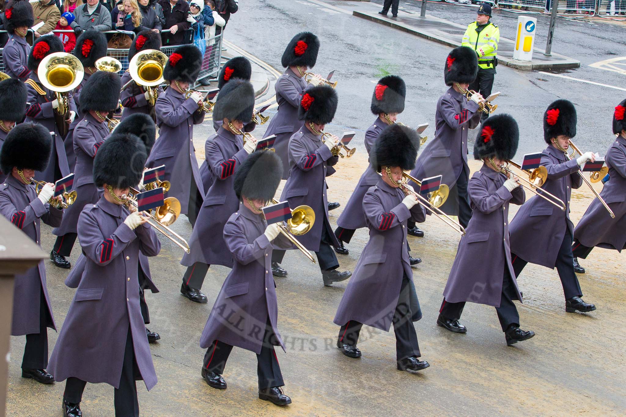 Lord Mayor's Show 2012: Entry 139 - The Band of the Coldstream Guards..
Press stand opposite Mansion House, City of London,
London,
Greater London,
United Kingdom,
on 10 November 2012 at 12:06, image #1885